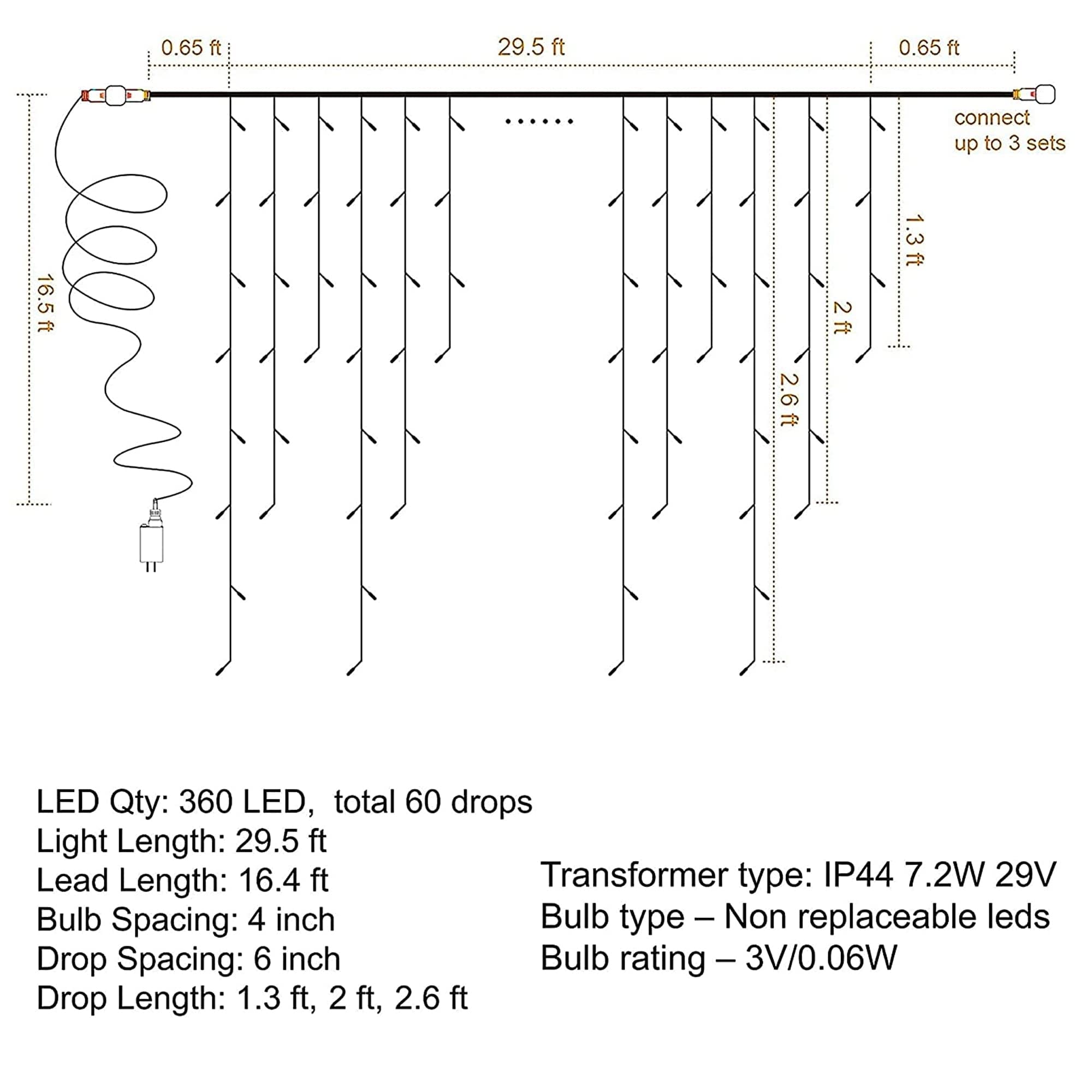 Dazzle Bright Christmas Icicle Lights, 8 Modes Curtain Fairy Lights With Drops, Connectable Xmas String Lights For Outside Holid