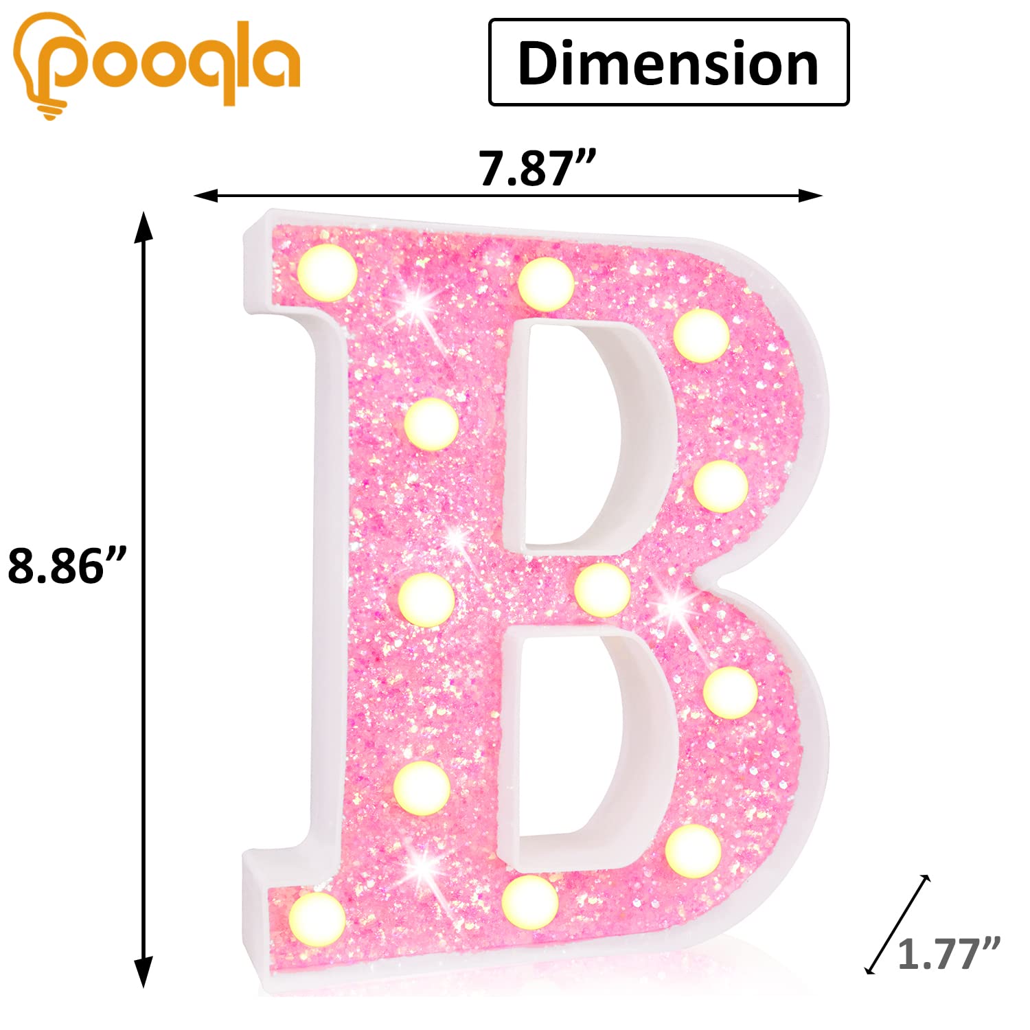Pooqla LED Marquee Letter Lights, Battery Powered Pink Glitter Alphabet Sign for Parties, Weddings, Home Decor, Sequin Pink