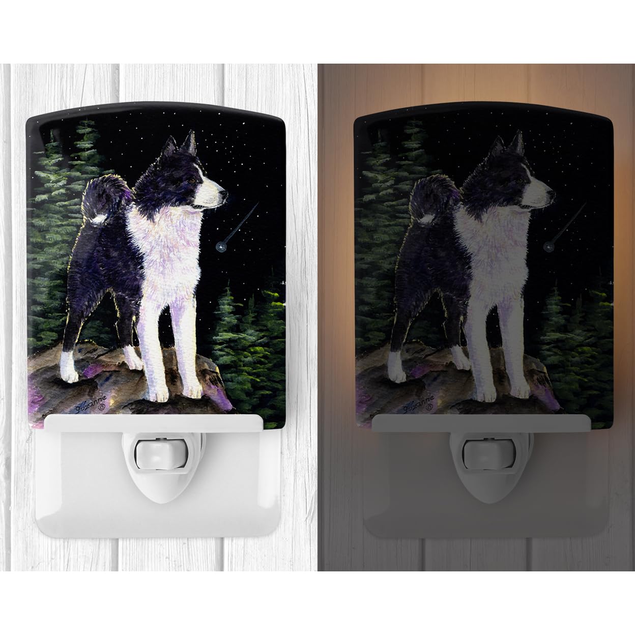 Carolines Treasures Ceramic Night Light, Starry Night Design, UL-Certified, 6x4x3in, Karelian Bear Dog