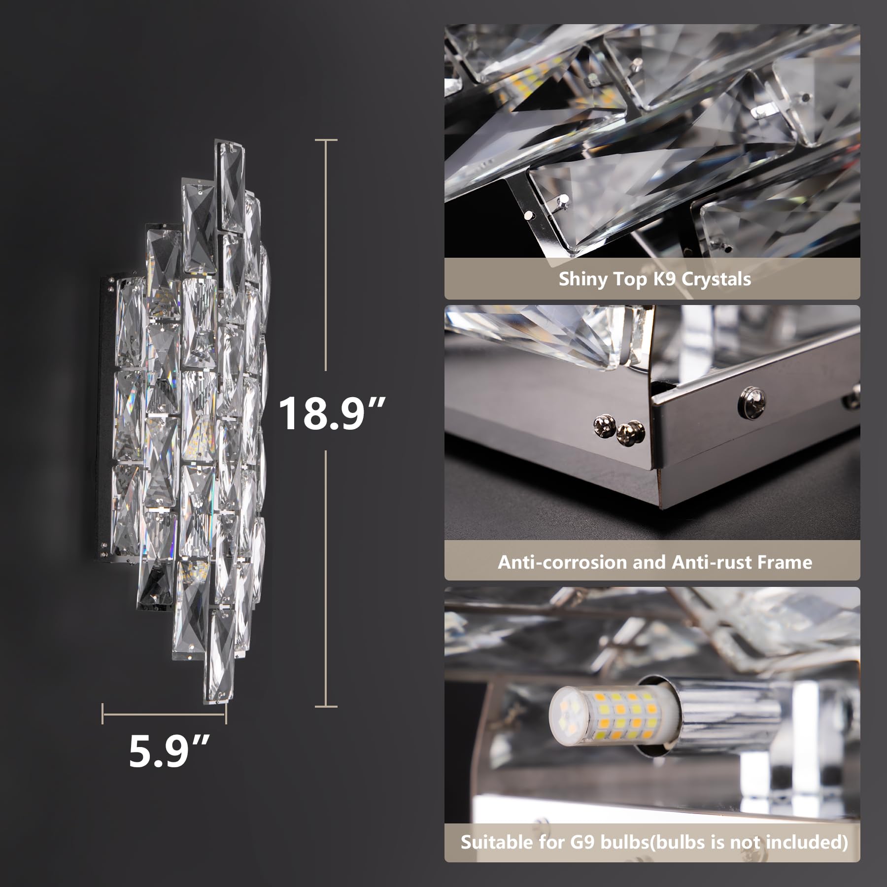Modern Crystal Wall Sconces,Chrome Wall Light Fixtures, Luxury Indoor Wall Lamp,Crystal Vanity Wall Mount Lamps,Wall Lighting For Living Room Bedroom Bathroom Bedside Hallway Stairway Doorway Mirro