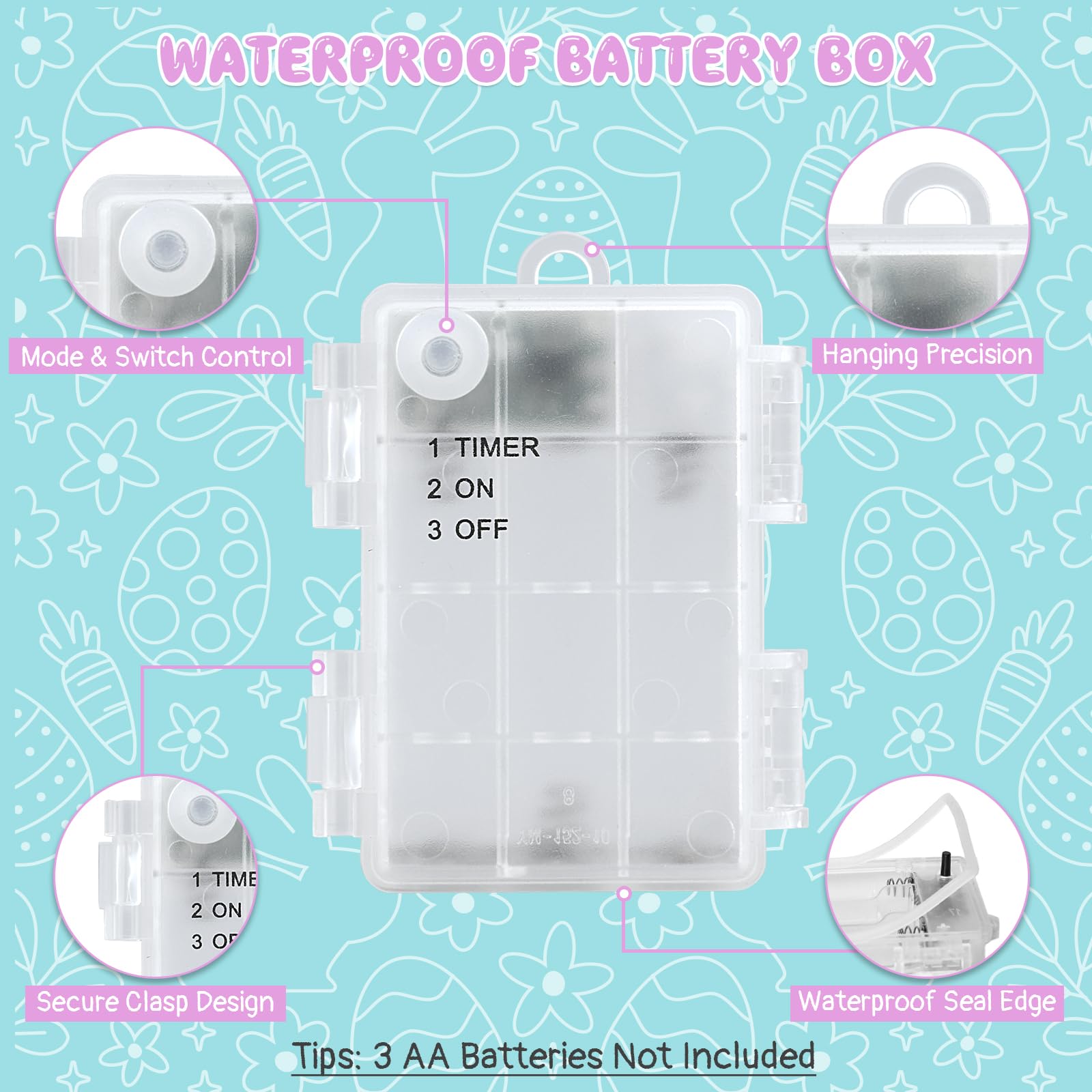 Cshare Easter String Lights Battery Operated,Pastel Easter Lights With Timer 9.8Ft 30Led Transparent Wire Fairy Lights For Easte