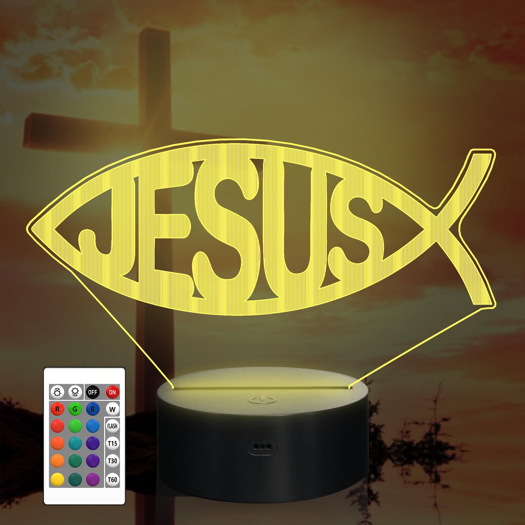 Attivolife Jesus 3D Night Light LED Lamp with Remote Control, 16 Color Changing, Model FS-2810-9999
