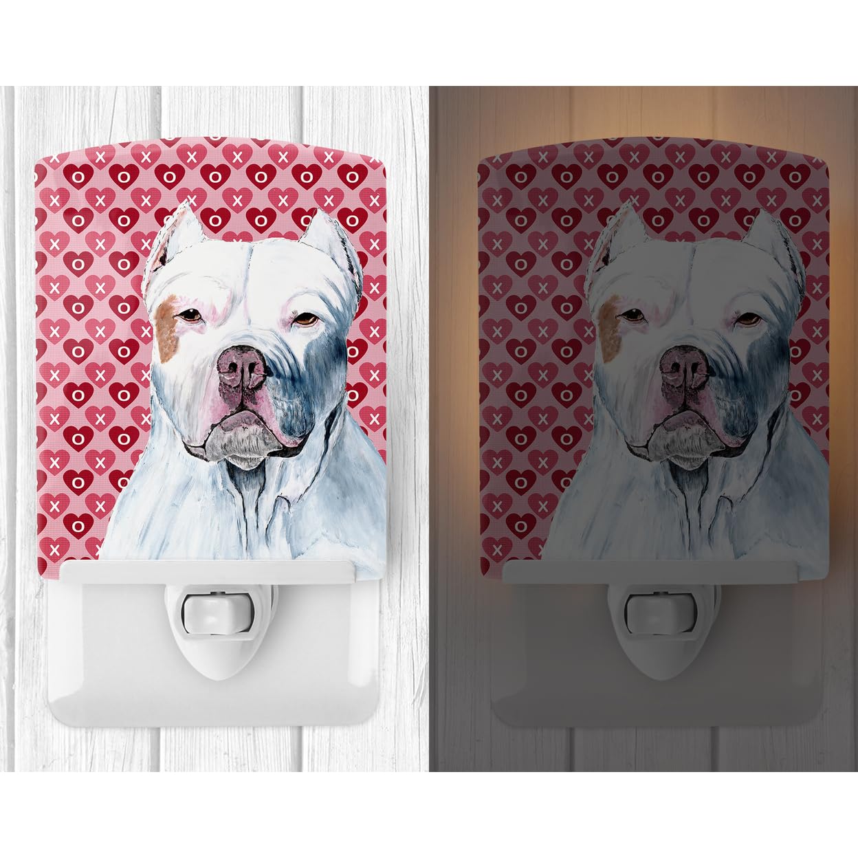 Carolines Treasures Ceramic Night Light, Pit Bull Hearts Design, UL-Certified, 6x4x3 inches, Multicolor, Model SC9258CNL
