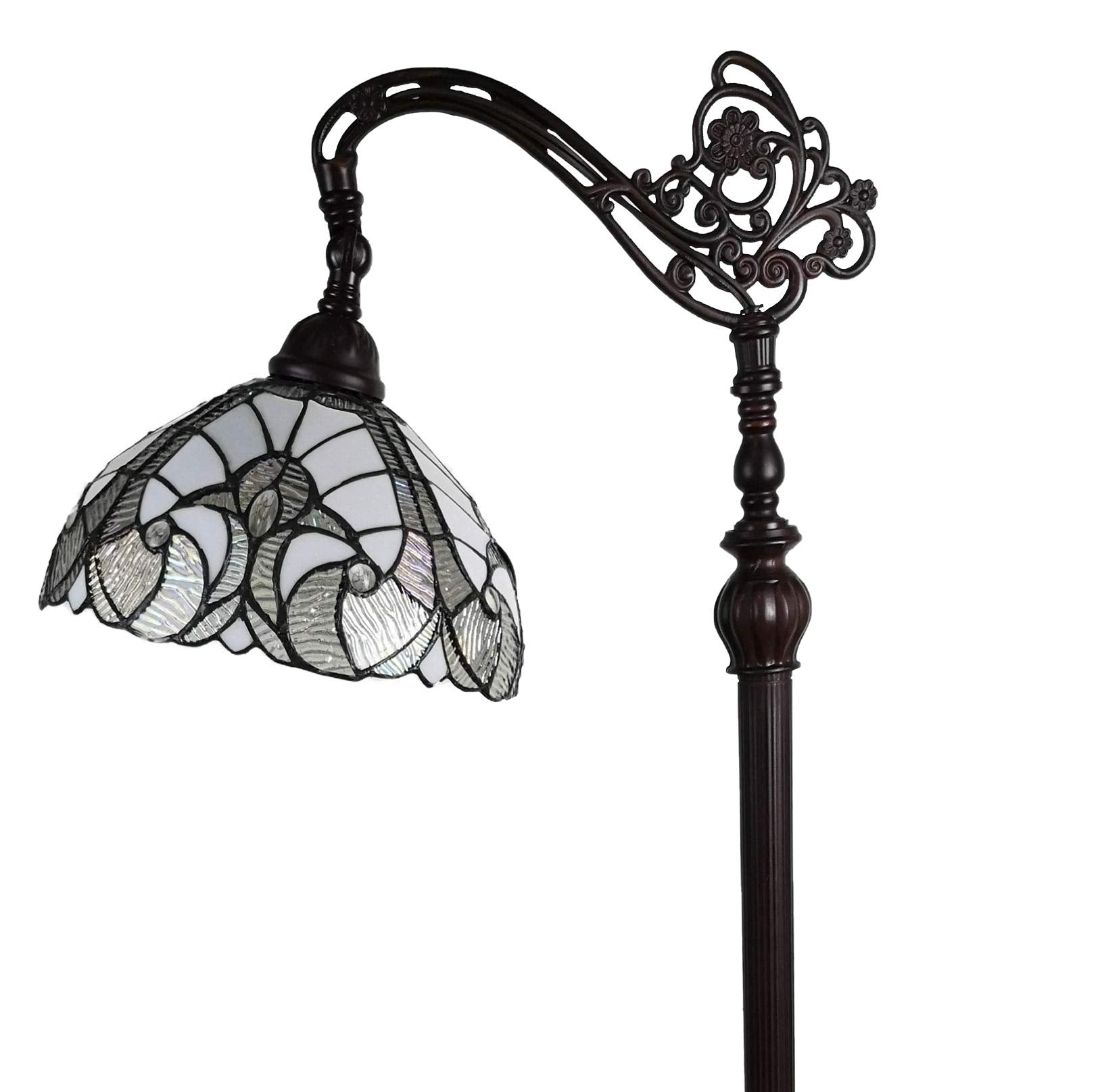Amora Tiffany Style Floor Lamp Arched 62in Tall Stained Glass White 11in Diameter Model AM262FL11B