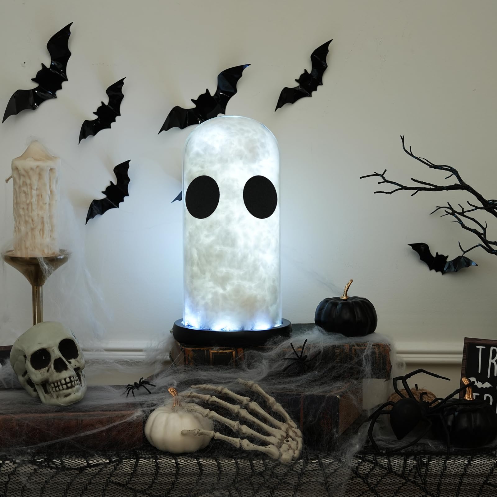 Ghost Halloween Decor, Light Up Ghost Decor in Glass Dome Cloche, Adopt a Ghost for Halloween Decorations Indoor, Ghost Kits Hal