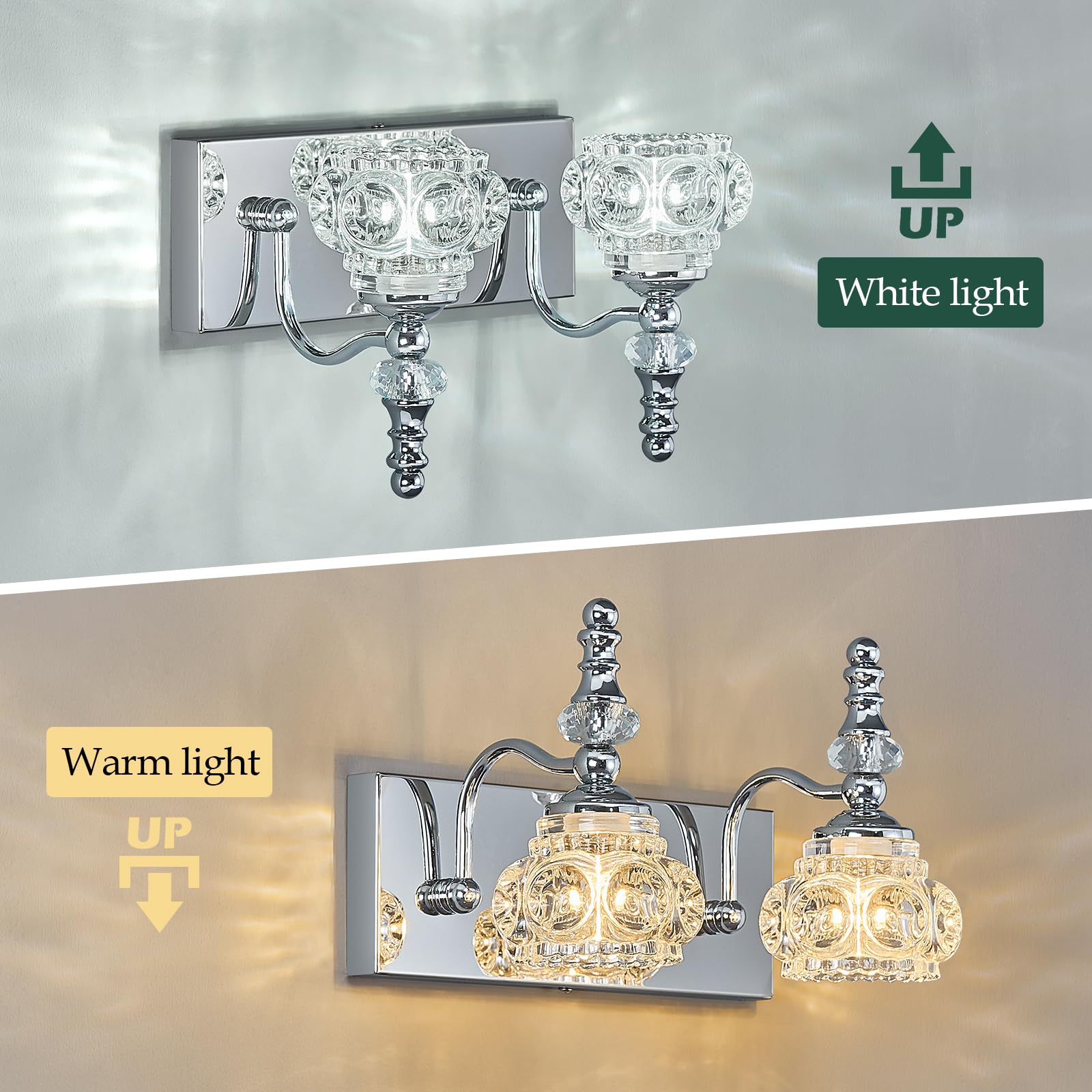 Lbsqj Modern Glass Crystal Vanity Light - Vintage Bathroom Lighting Fixtures Over Mirror  2 Light Vanity Lights G9 Bulb (11.81 Inch  Chrome)