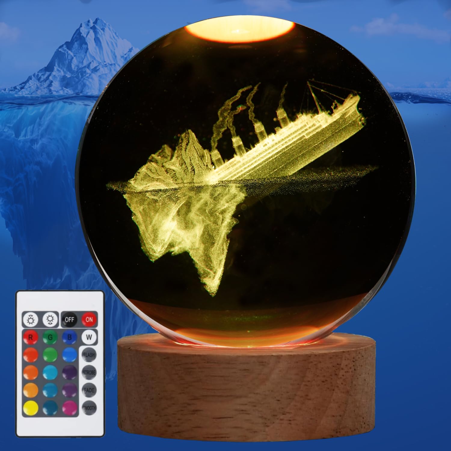 Cruise Night Lamp  Crystal Ball Ship Lamp  Ship Night Light  3D Cruise Figurines With Remote 16 Colors Light Base For Gifts For Room Decor Boys Girls