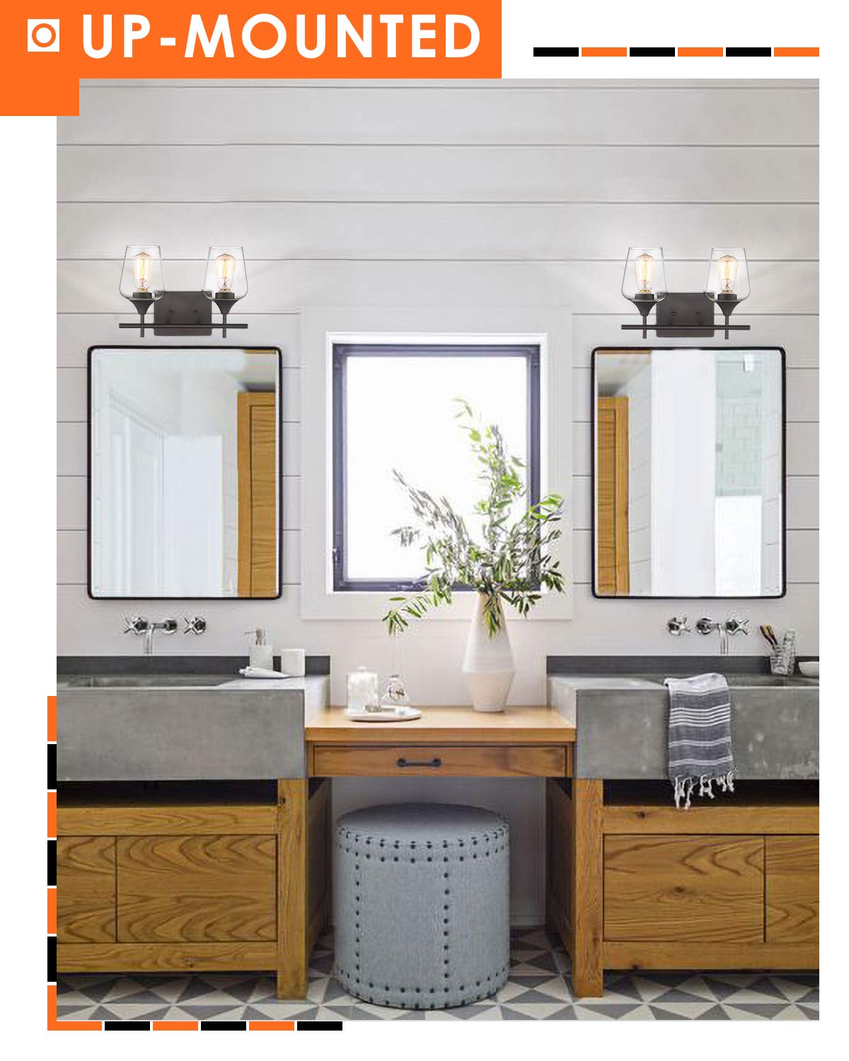 Osimir Oil Rubbed Bronze Bathroom Light Fixture, 2 Lights Bathroom Vanity Lights Over Mirror with Clear Glass, Farmhouse Bath Wa