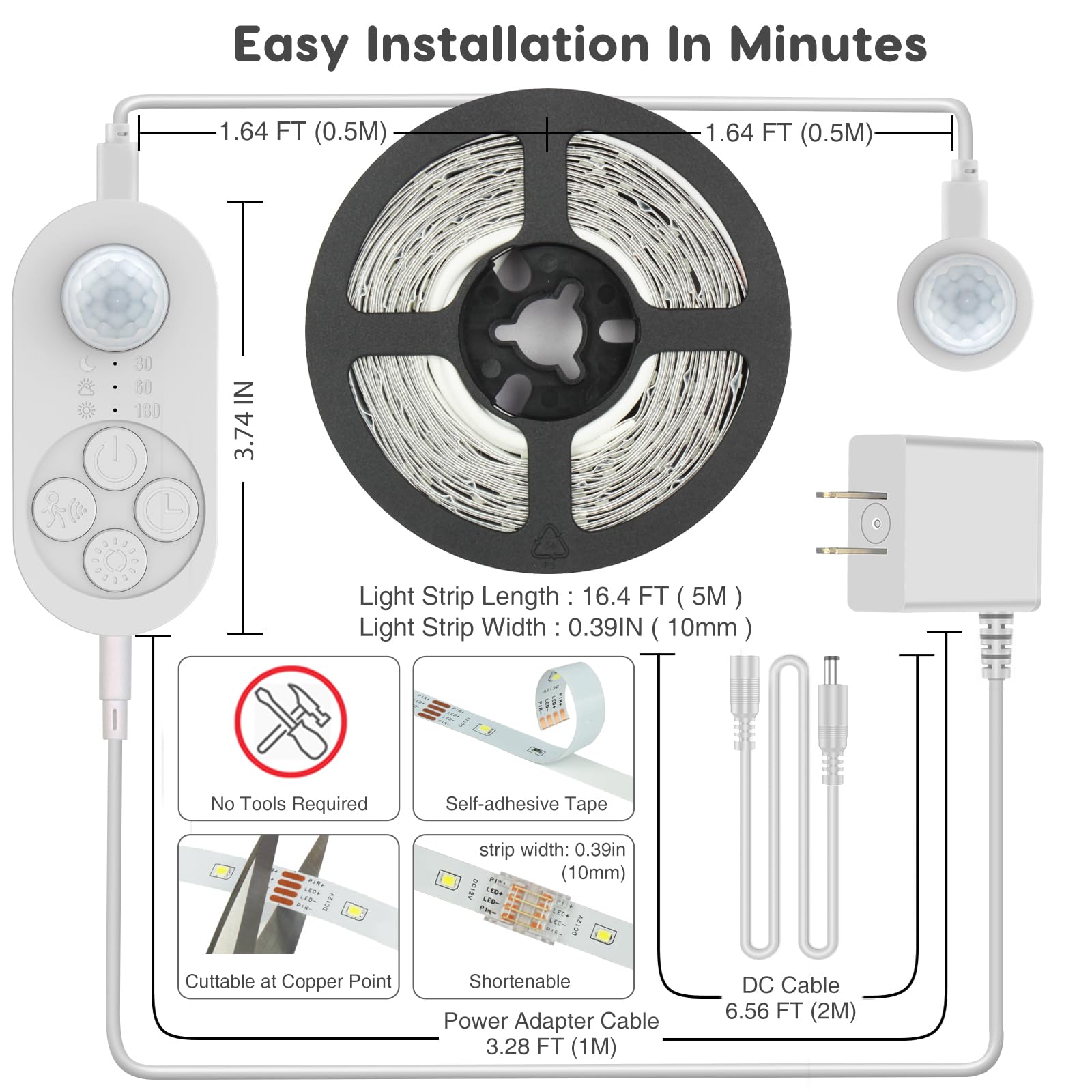 GOOMEEYA Dual Motion Sensor Light - 16.4FT LED Strip, Warm White 3000K, Plug-in, Dimmer & Timer, Ideal for Indoor Stairways & Corridors
