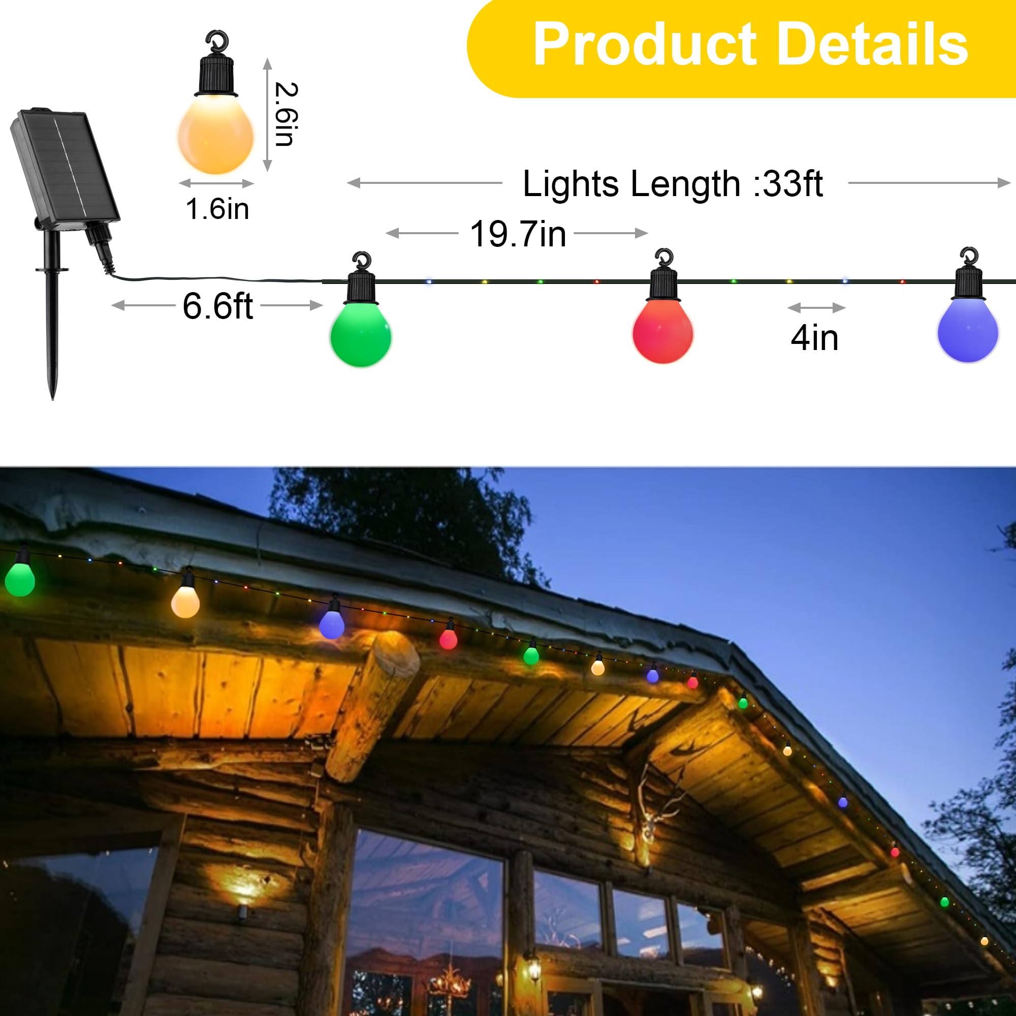 Solar Christmas Lights Outdoor With 20 G40 Bulbs Waterproof 33 Feet 100 Led Solar String Lights For Christmas Decorations Usb Port Solar Powered Lights For Outside Garden Backyard Party Decor