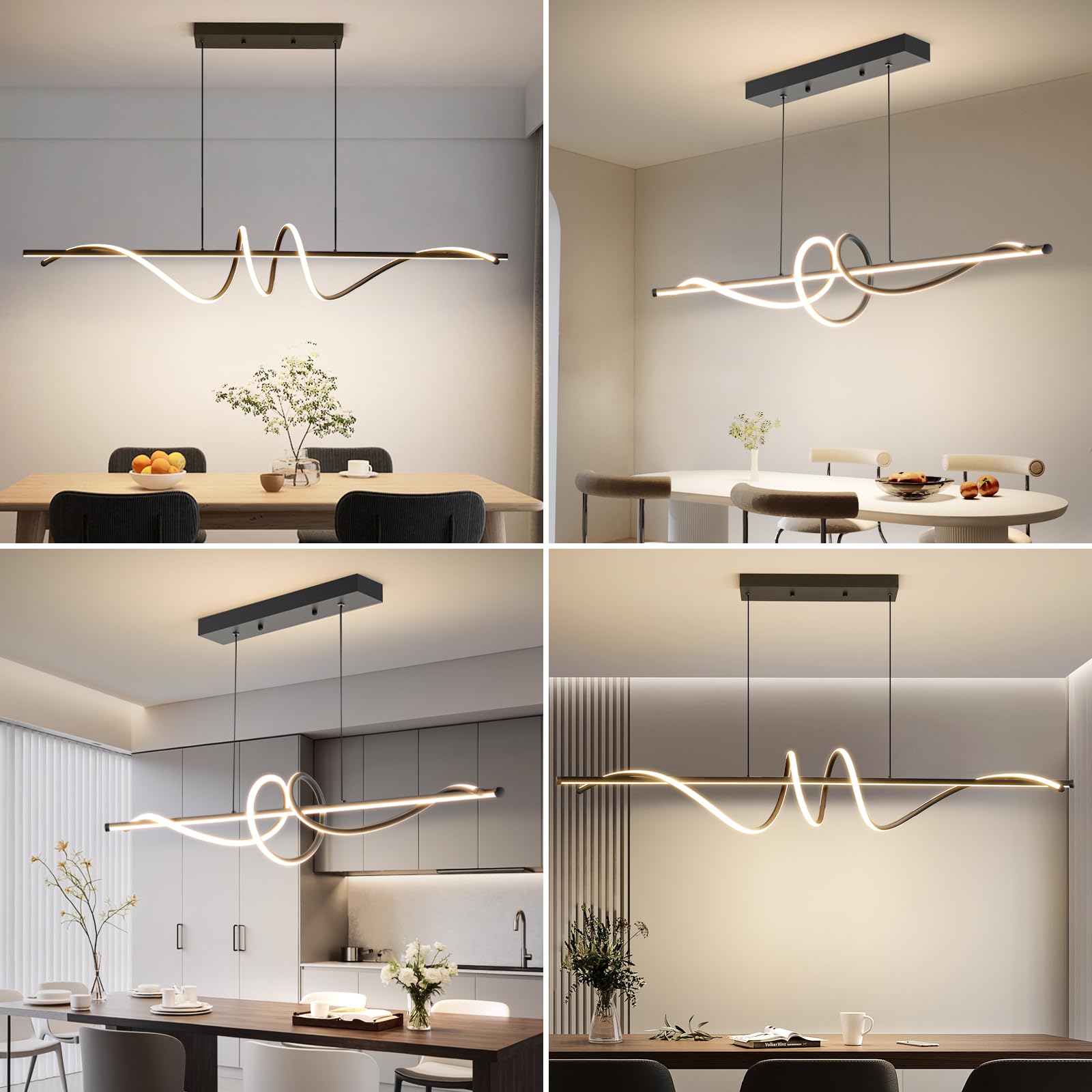 Mikeru Modern LED Chandelier Light, Dimmable with Remote Control, 59in Aluminum Pendant Fixture, A-Black, Model LX-120