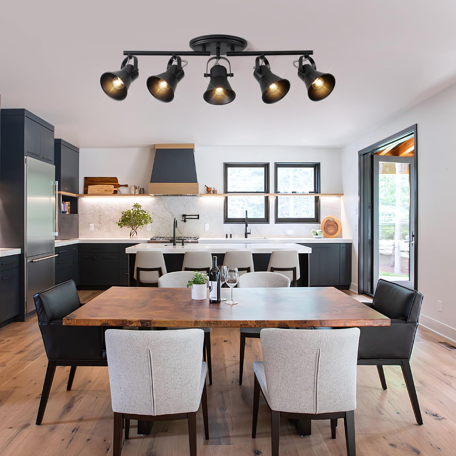 Seeblen 5-Light Track Lighting Kit  Directional Ceiling Light  Industrial Black Kitchen Track Lighting Fixtures Ceiling For Kitchen  Living Room  Dining Room  Hallway.