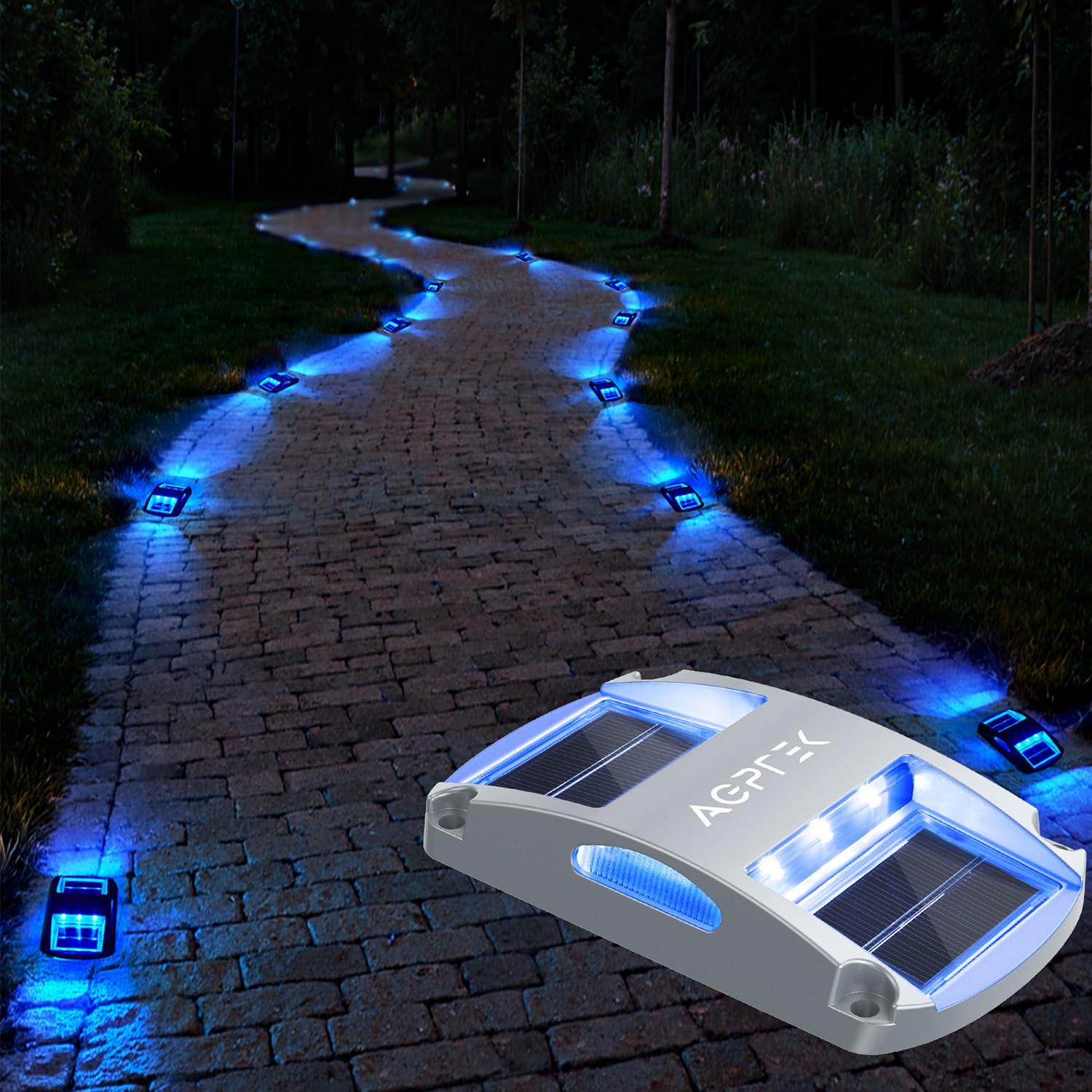 AGPTEK Solar Driveway Lights, 20 Pack, Waterproof LED Markers for Pathway, Blue Light, Model APOLD2