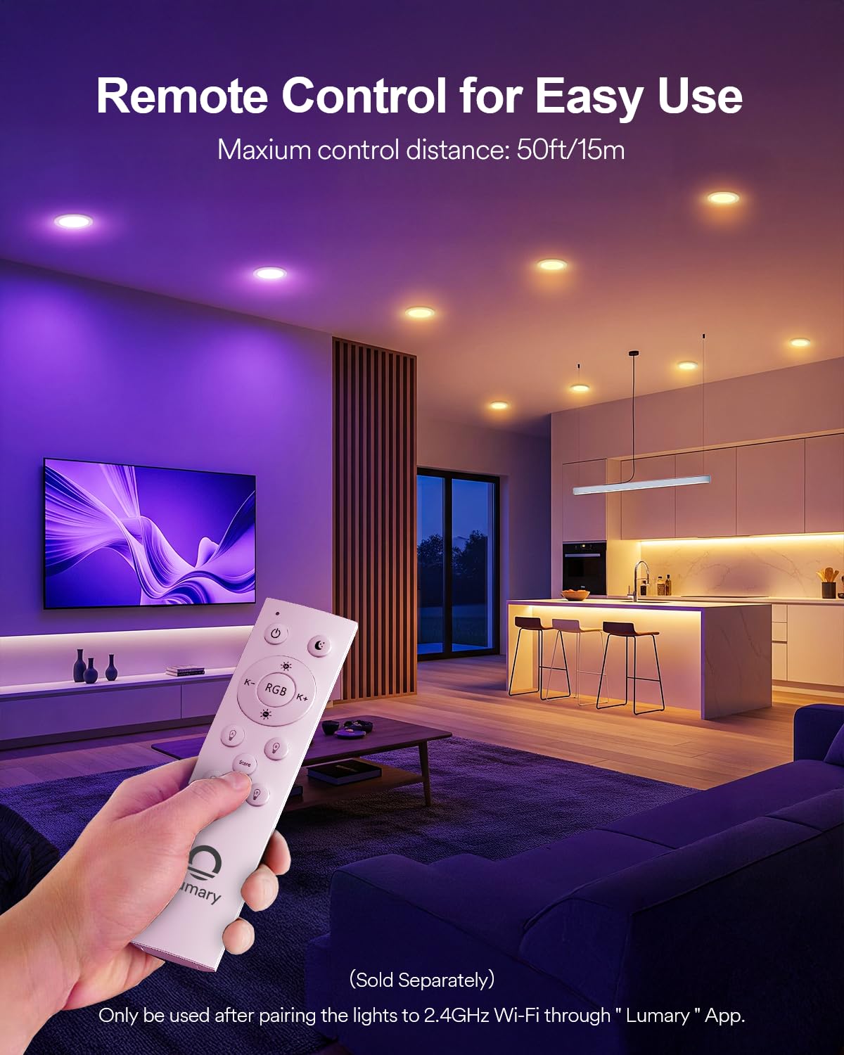 Lumary Smart Recessed Lighting 4 Inch  Color Changing Led Downlight 9W 780Lm  Wi-Fi Bluetooth Soffit Lights With J-Box  Compatible With Alexa/Google Assistant/Bt Remote  Etl Listed  1 Pack