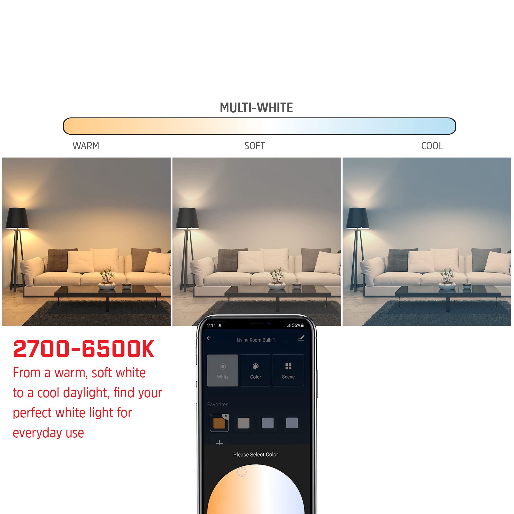 Energizer Connect Smart A19 Led Bulb - Multi-White, Voice Control, Alexa & Google Compatible