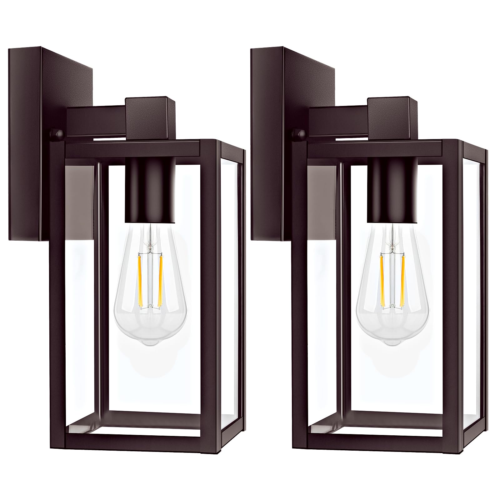 2-Pack Outdoor Wall Lights, Waterproof Exterior Wall Sconce Outdoor Light Fixtures, Brown Outside Wall Lantern with Clear Glass 