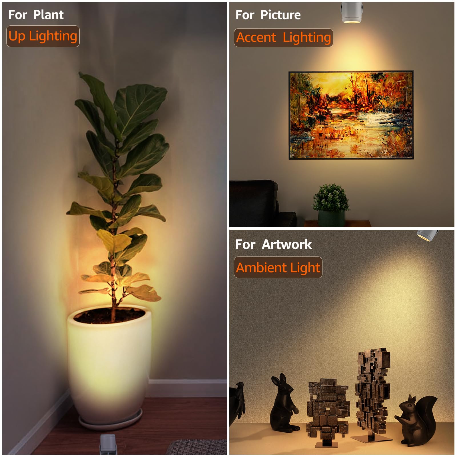 URTOM 3W Uplighting LED Spot Lights, Dimmable, 3000K/4000K/5000K, White, Model SHWS03G02W,