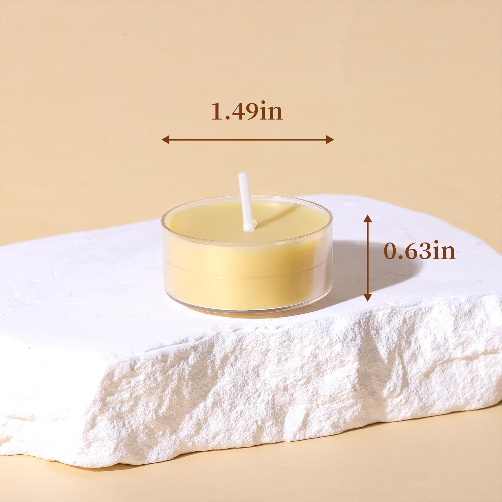 DEVI Beeswax Tea Lights Candles, 15 Pack, Yellow, 4 Hours Burn Time, Model BS-FL6789