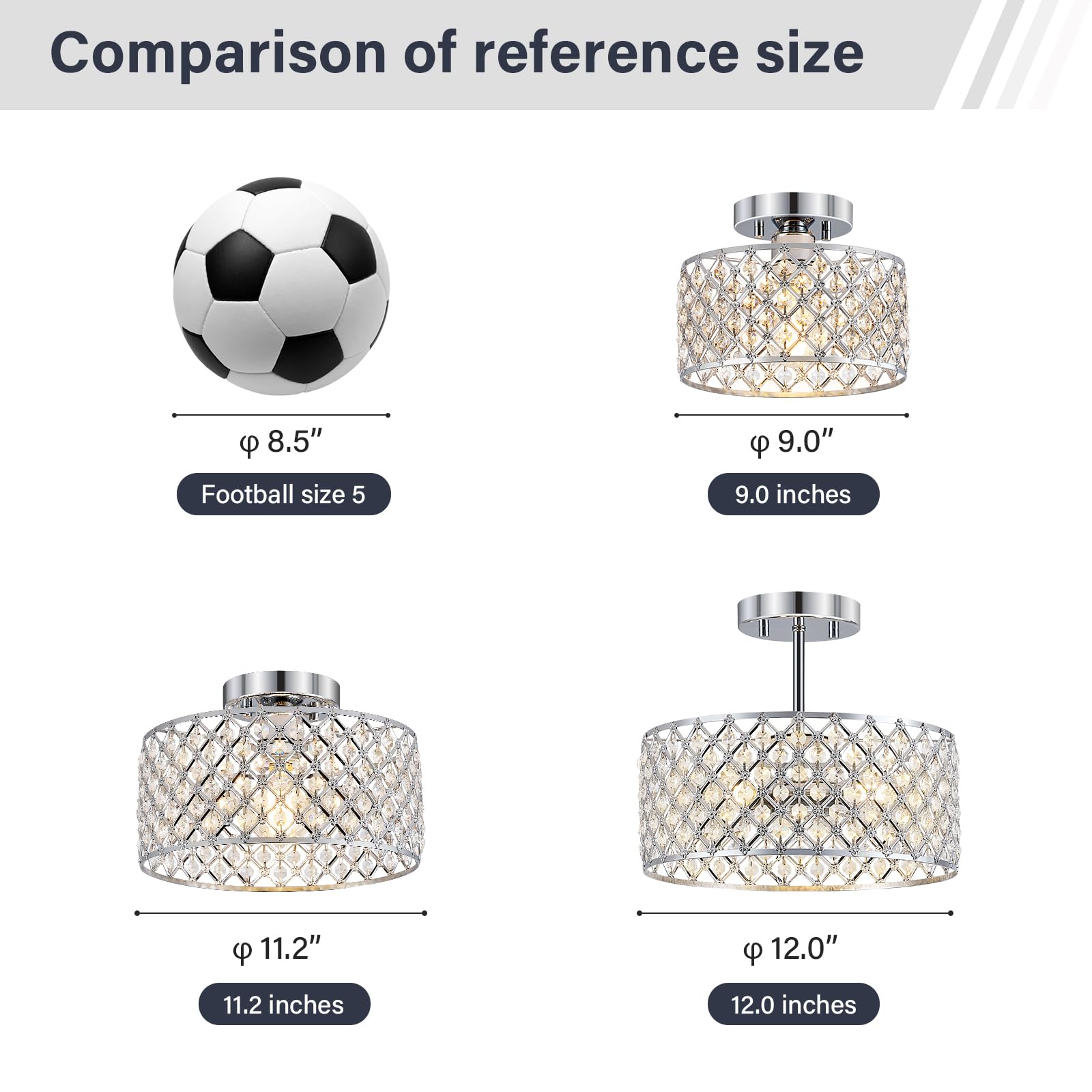 Chrome Crystal Ceiling Light Fixture Modern Semi Flush Mount Ceiling Lighting Fixture Round Small Chandelier For Hallway  Entryway  Laundry Room  Kitchen  Bedroom  Foyer  Bathroom  1 Light  9 Inch