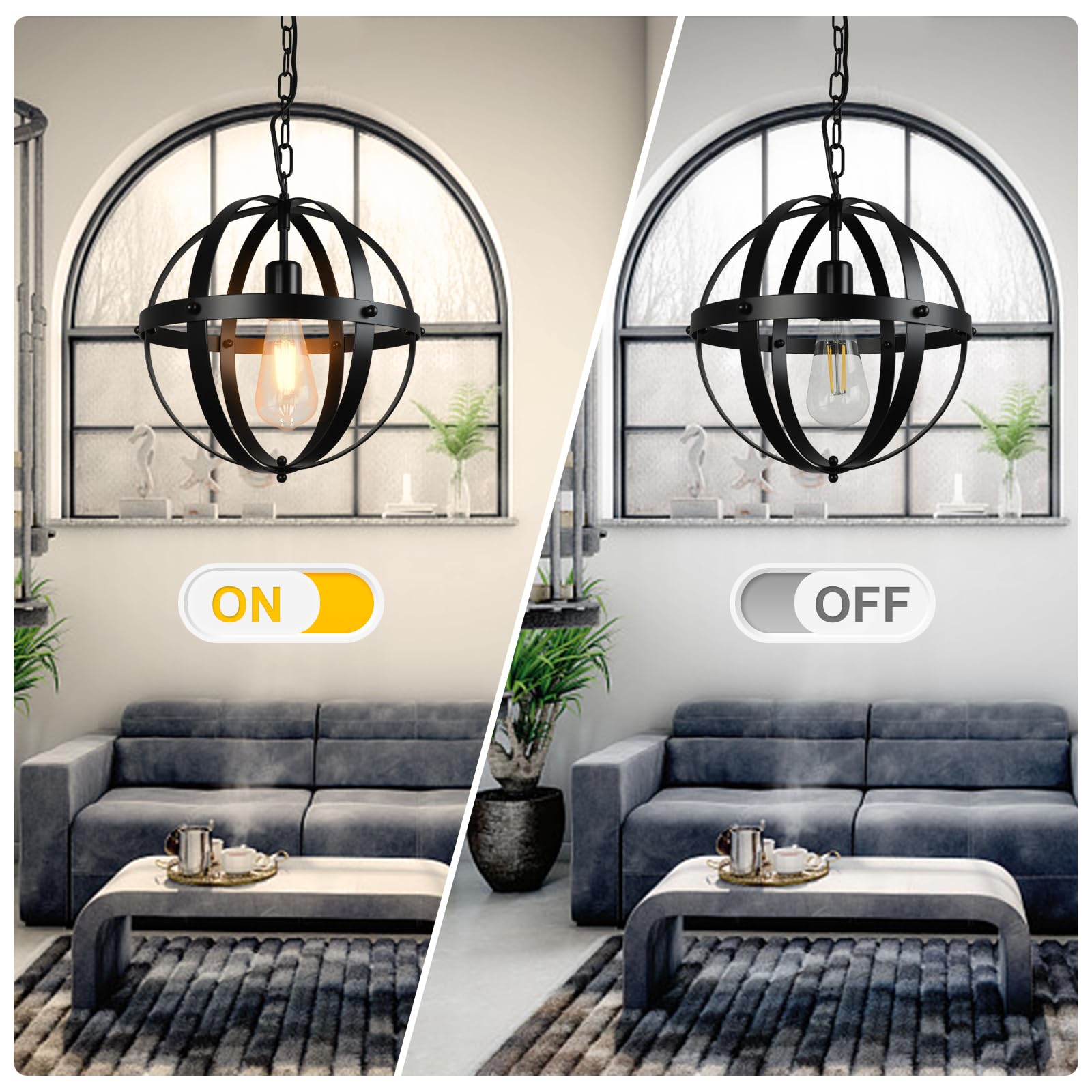 DINGLILIGHTING Vintage Globe Pendant Light, 1-Light E26 Base, Matte Black, Ideal for Dining Room, Kitchen Island, Model WSCL34-B