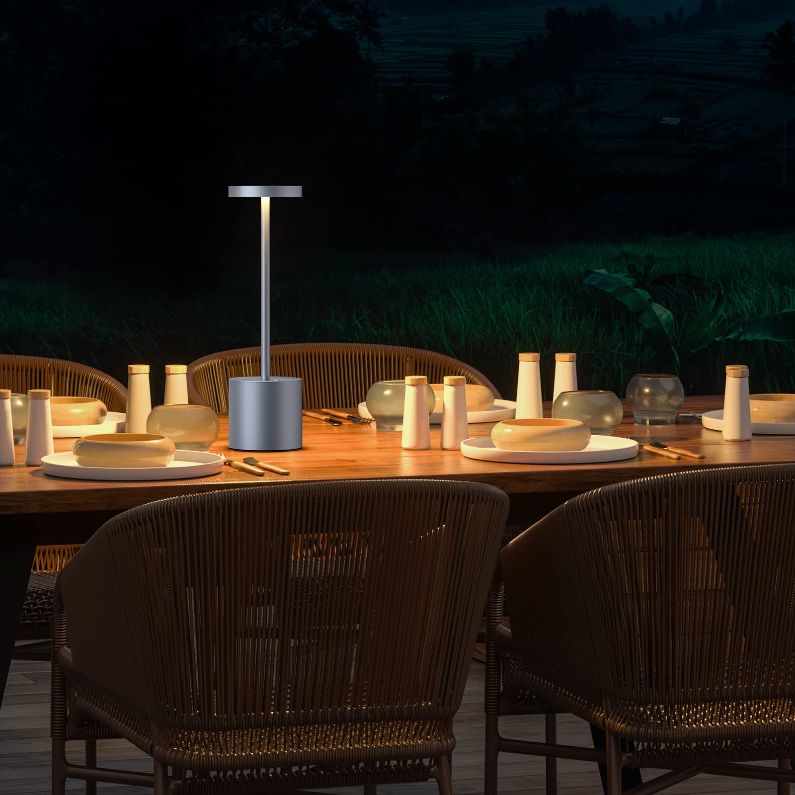 SAKRINGT Cordless Table Lamp, 5000mAh Rechargeable, 3 Color Stepless Dimming, Portable LED Light, 2 Pack, Grey