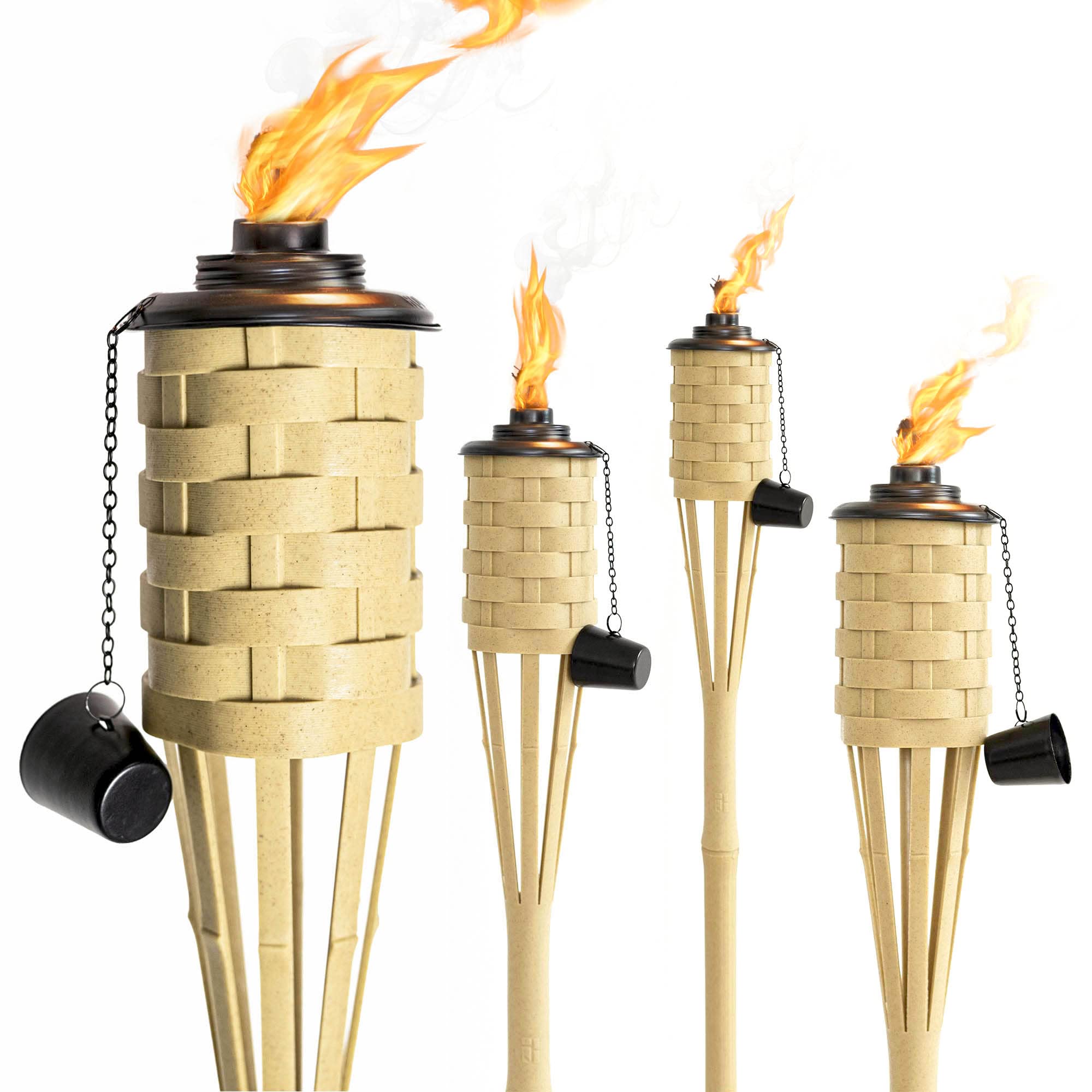 ONETHATCH Faux Bamboo Outdoor Torches (Sundried Color, 4pack); Large Island Citronella Torch for Garden Lighting, Luau Party, an