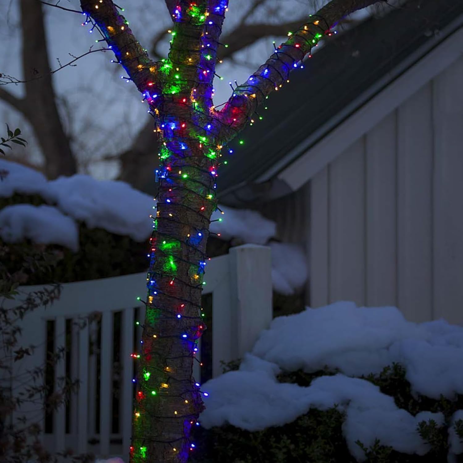 OZS Solar Christmas String Lights, 320LED, Waterproof, 8 Modes, Green Wire, Multicolor, 4 Pack, Model 4PKSolar80LED-MC