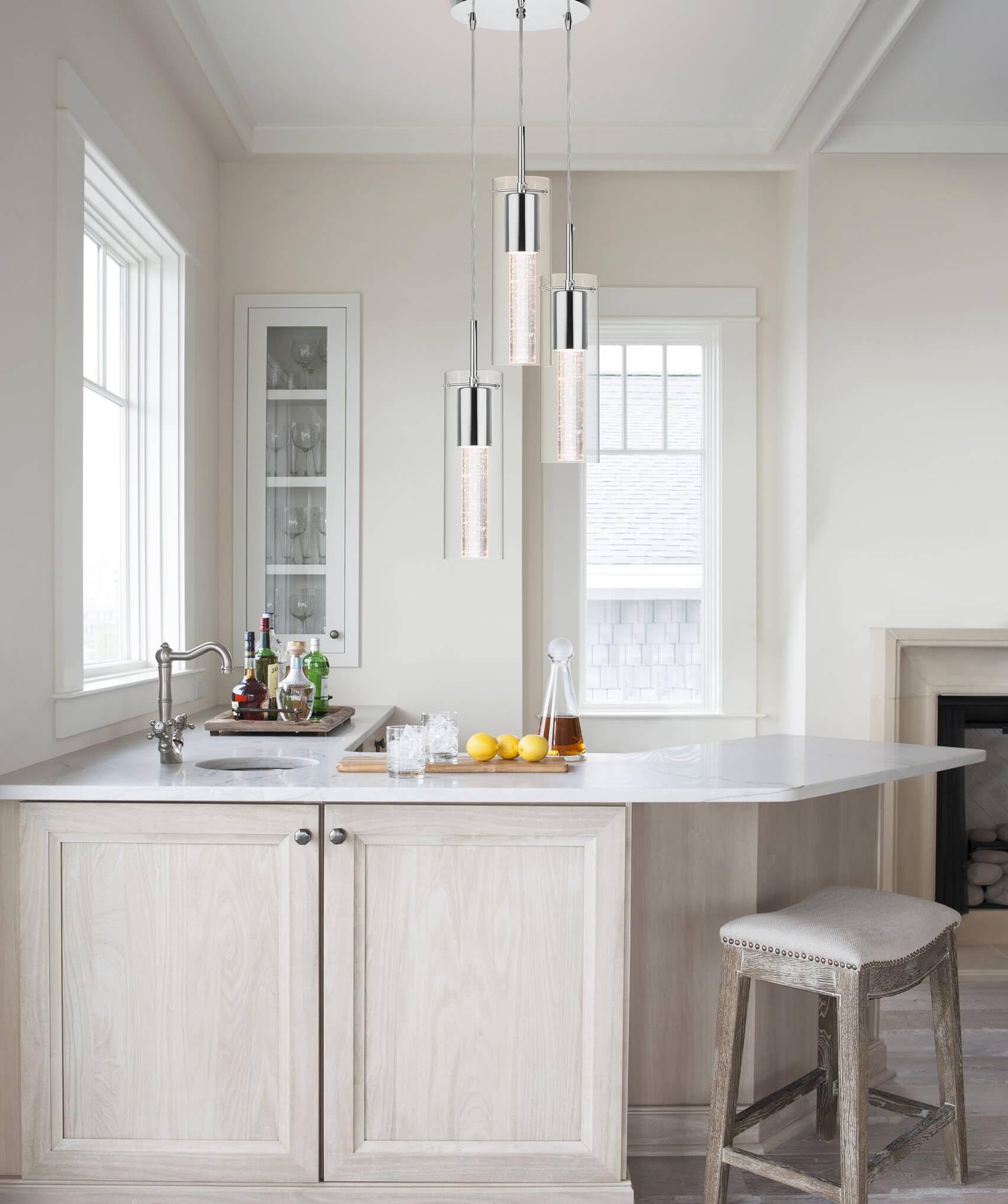 XiNBEi Lighting Pendant Light - 3-Light Kitchen Island Fixture, Chrome Finish, Large Size, Model XB-P1110-3-CH, Crystal & LED Bulb