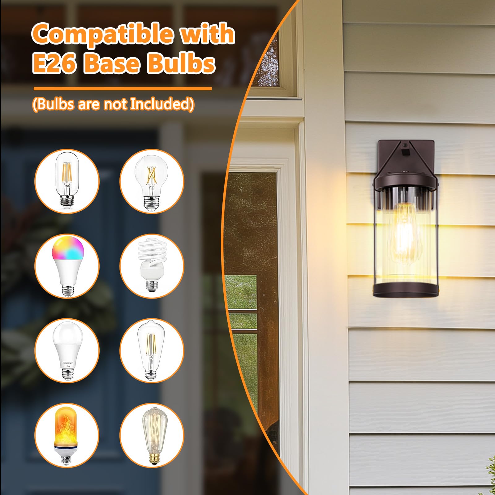 2-Pack Outdoor Wall Lights, Waterproof Light Fixtures Wall Mount With Clear Ribbed Glass, Modern Brown Exterior Wall Sconce Fron