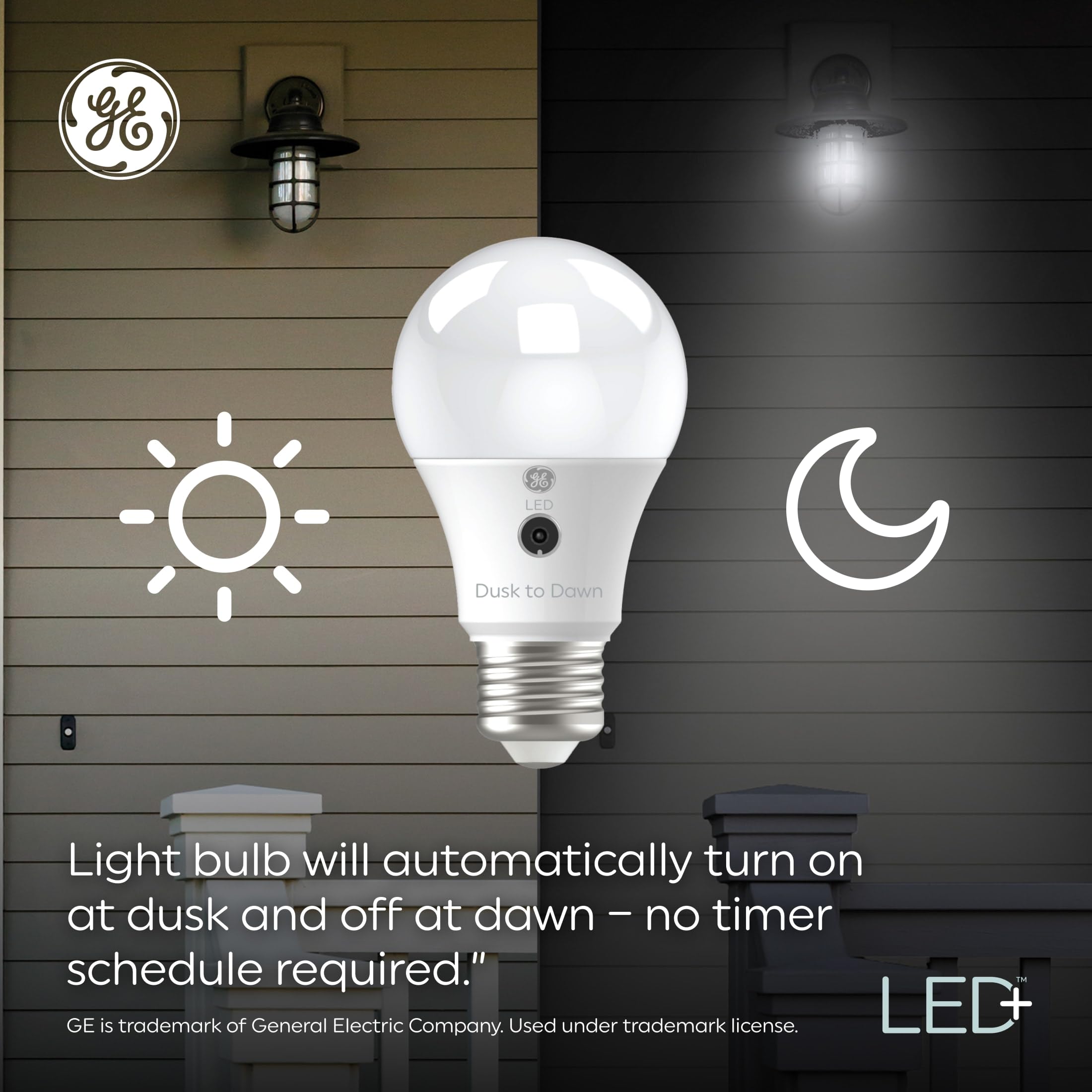 GE LED+ Dusk to Dawn PAR38 Outdoor Floodlight Bulbs, 15W, Daylight, 3 Pack, Plastic