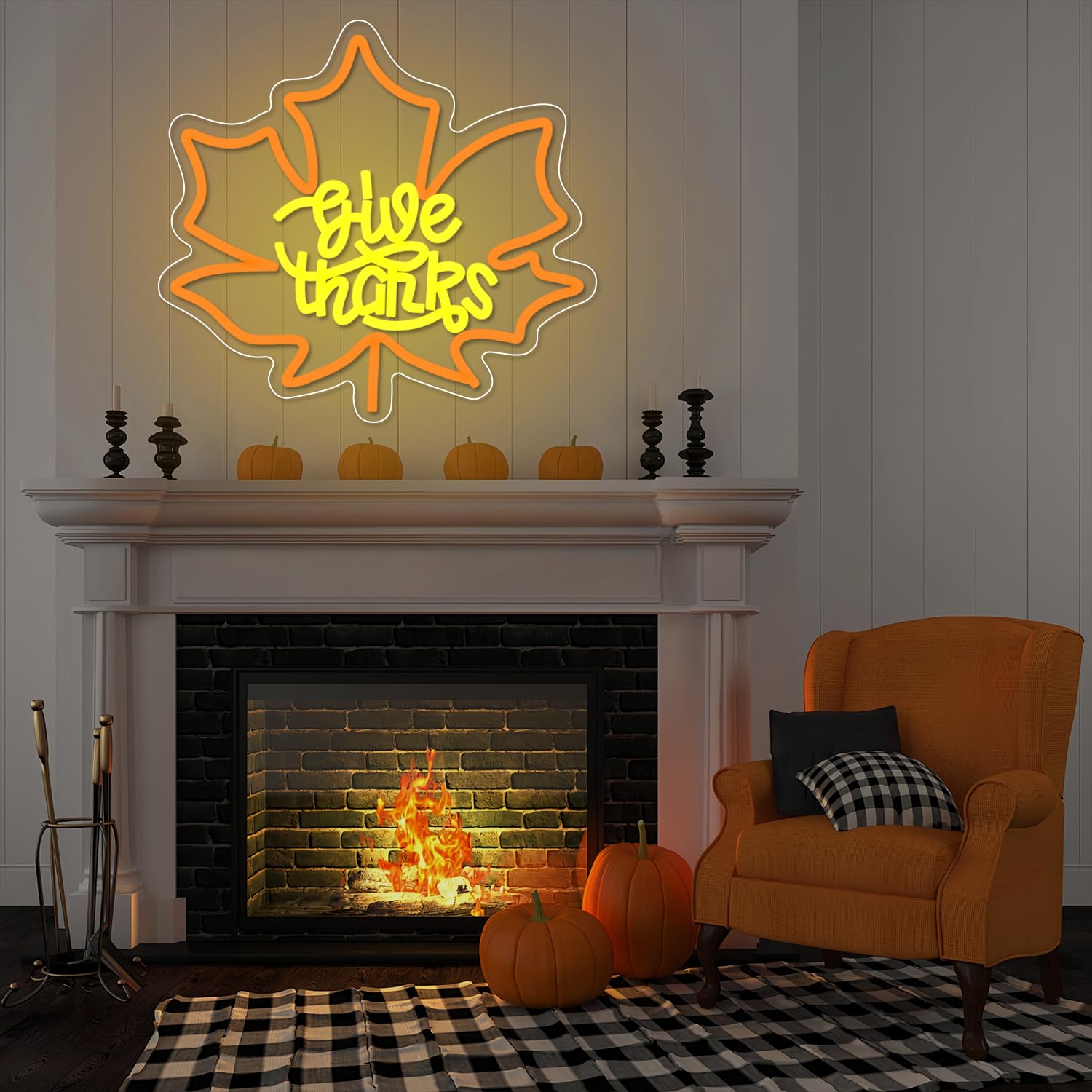 Thanksgiving Neon Sign Dimmable Fall Neon Sign For Thanksgiving Decoration Give Thanks Sign For Home Bar Salon Window Porch Front Door