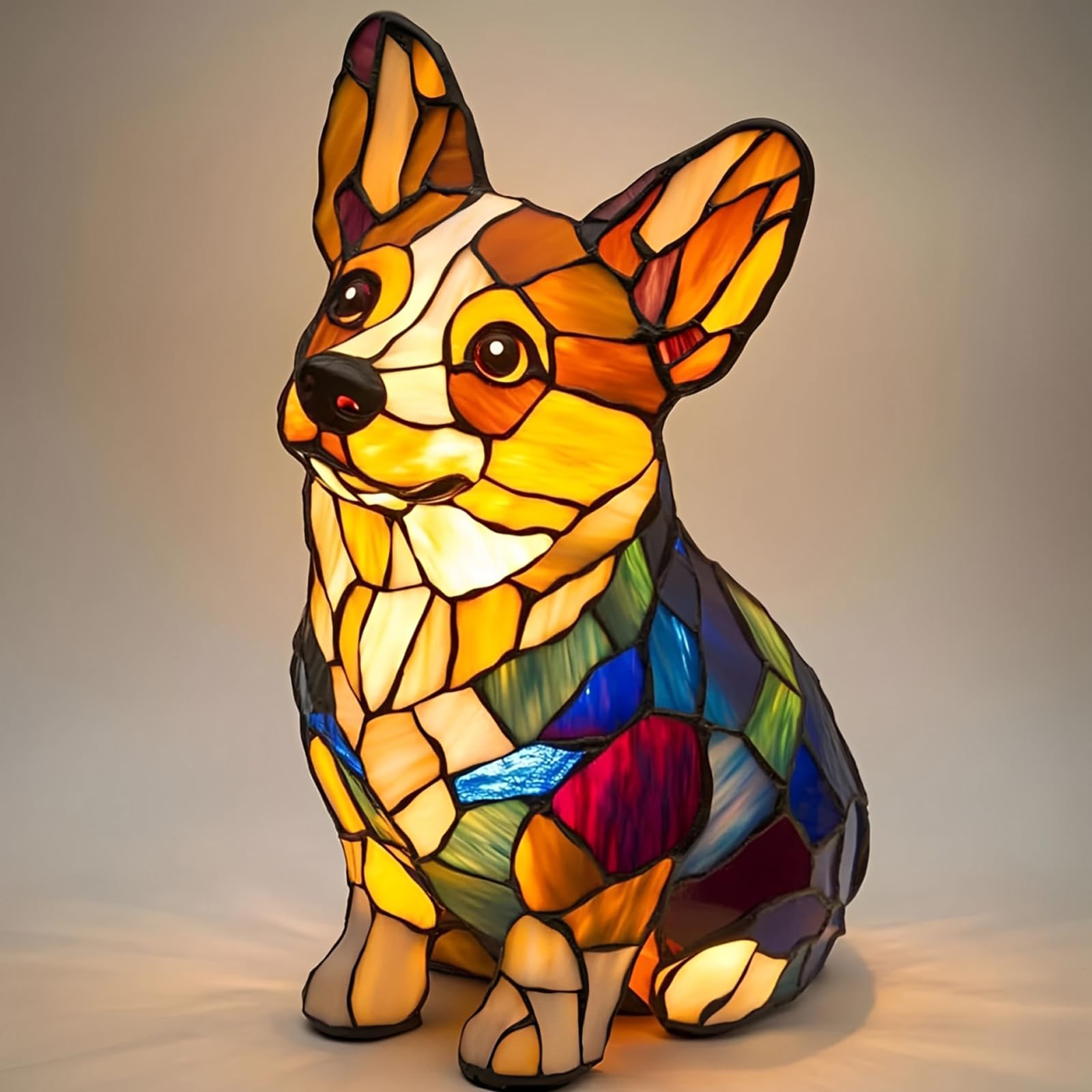 Lmuwecno Dog Led Table Lamp, Stained Dog Lamp, Pug Light Stained Resin French Bulldog Tabletop Night Light - Fun Gift For Corgi