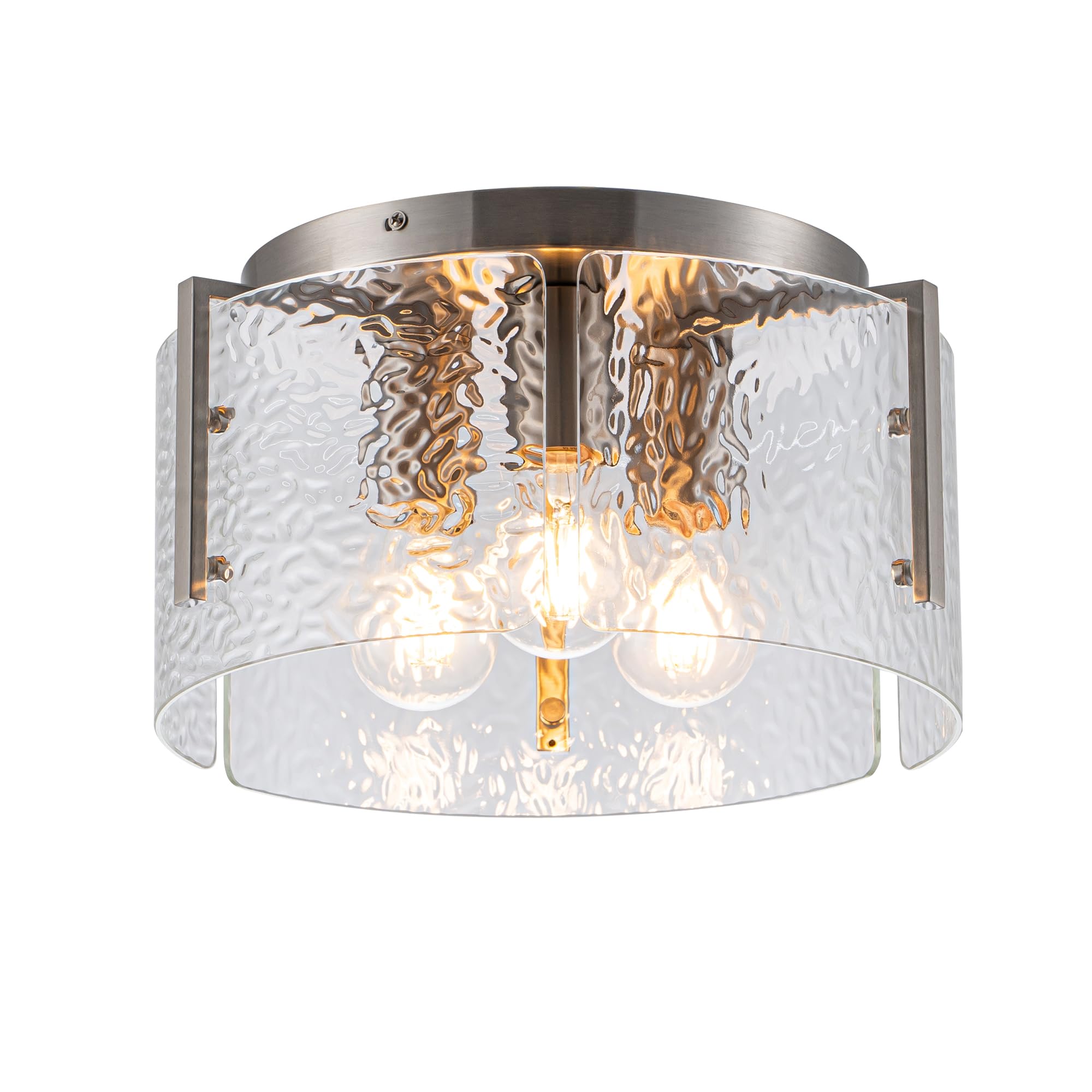 Mayna Modern Nickel Semi Flush Mount Ceiling Light Fixture, 3-Light Glass Ceiling Light, Hallway Light Fixtures Ceiling Mount Fo