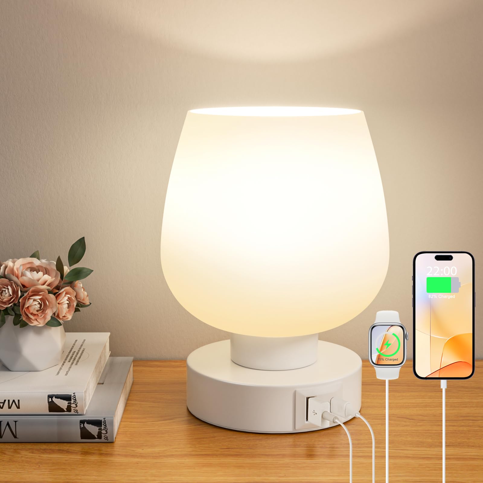 Touch Table Lamp For Nightstand - Bedside Lamp With Usb C+A Charging Ports For Bedroom Living Room Night Stands, Desk Lamp With 