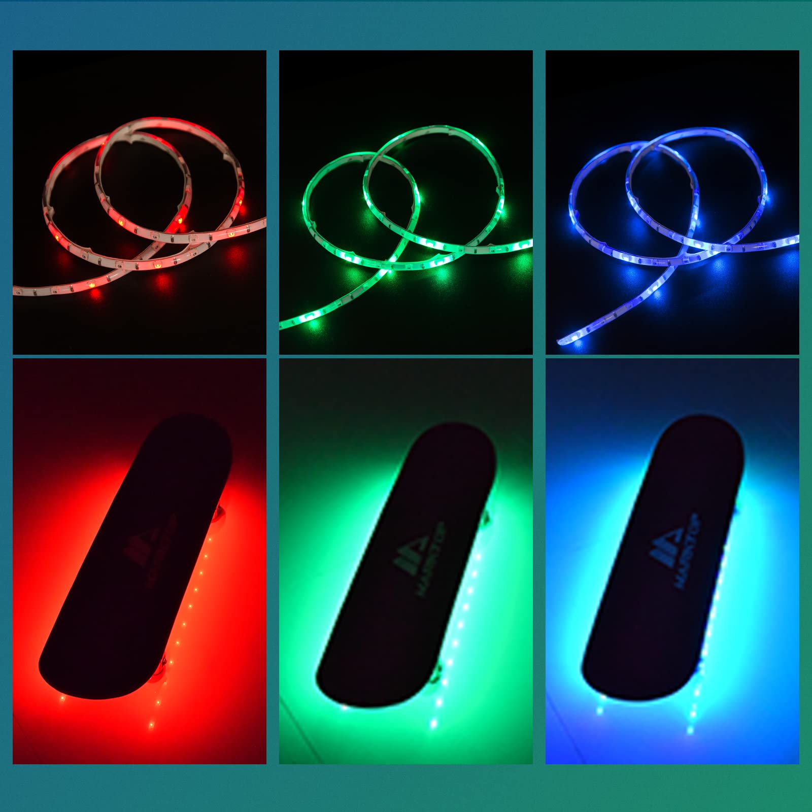 DANCRA LED Skateboard Lights - 2.62ft RGB Strip Light for Night Riding, Battery Powered Safety Lights