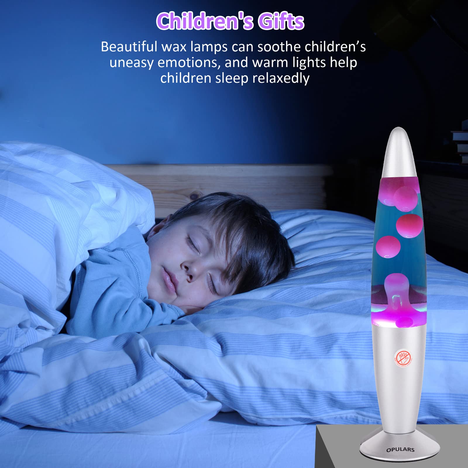 OPULARS Magma Lamp Motion Lamps for Adults Kids and Kids, Silver Base Lamp 13.5-inch with Orange Wax in Purple Liquid,Christmas