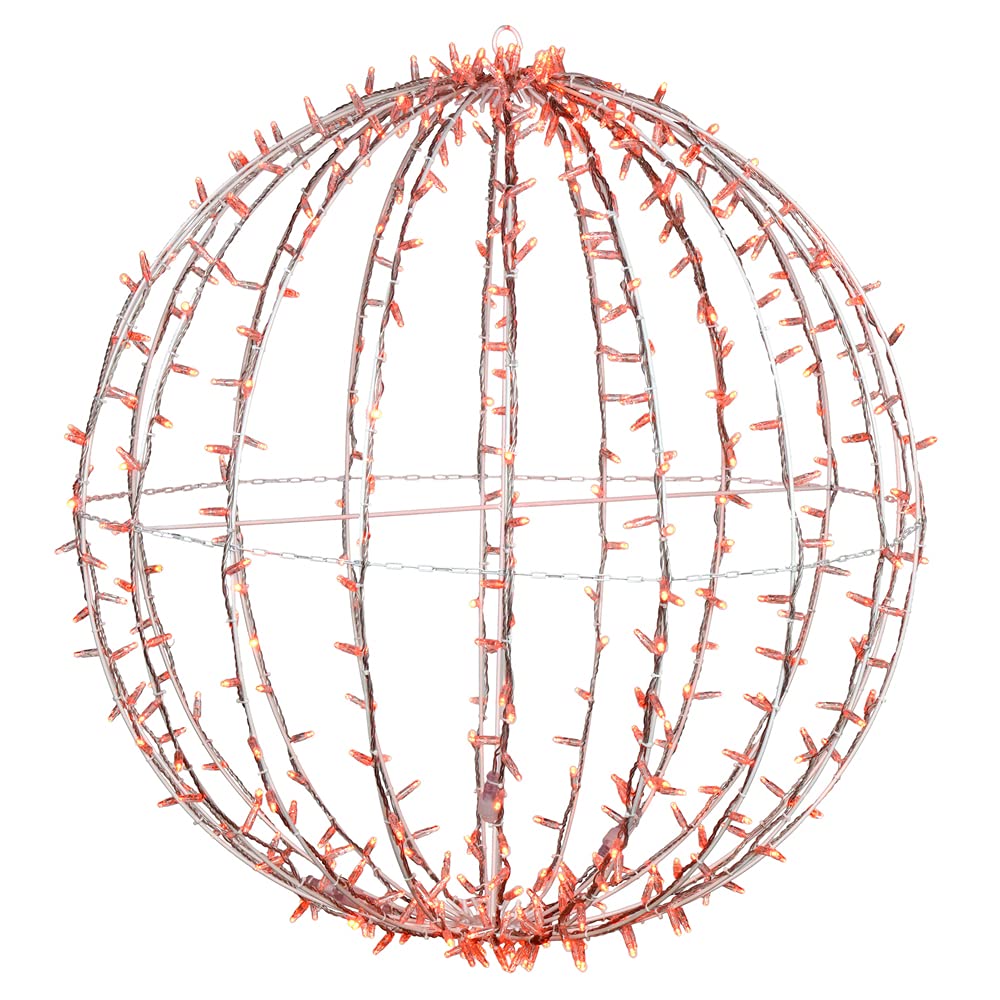 Vickerman 480Lt x 40&quot; Fold Flat Orange Led Jumbo Hanging Sphere with White Powder Coated Frame