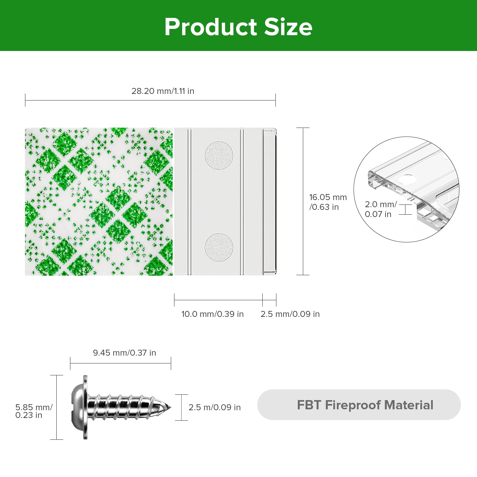 Hysmigor LED Strip Light Clips, Clear Plastic, Self Adhesive with Screws, 20Pcs, 0.39in/10mm Width, Model LEDClip-10mm-TM