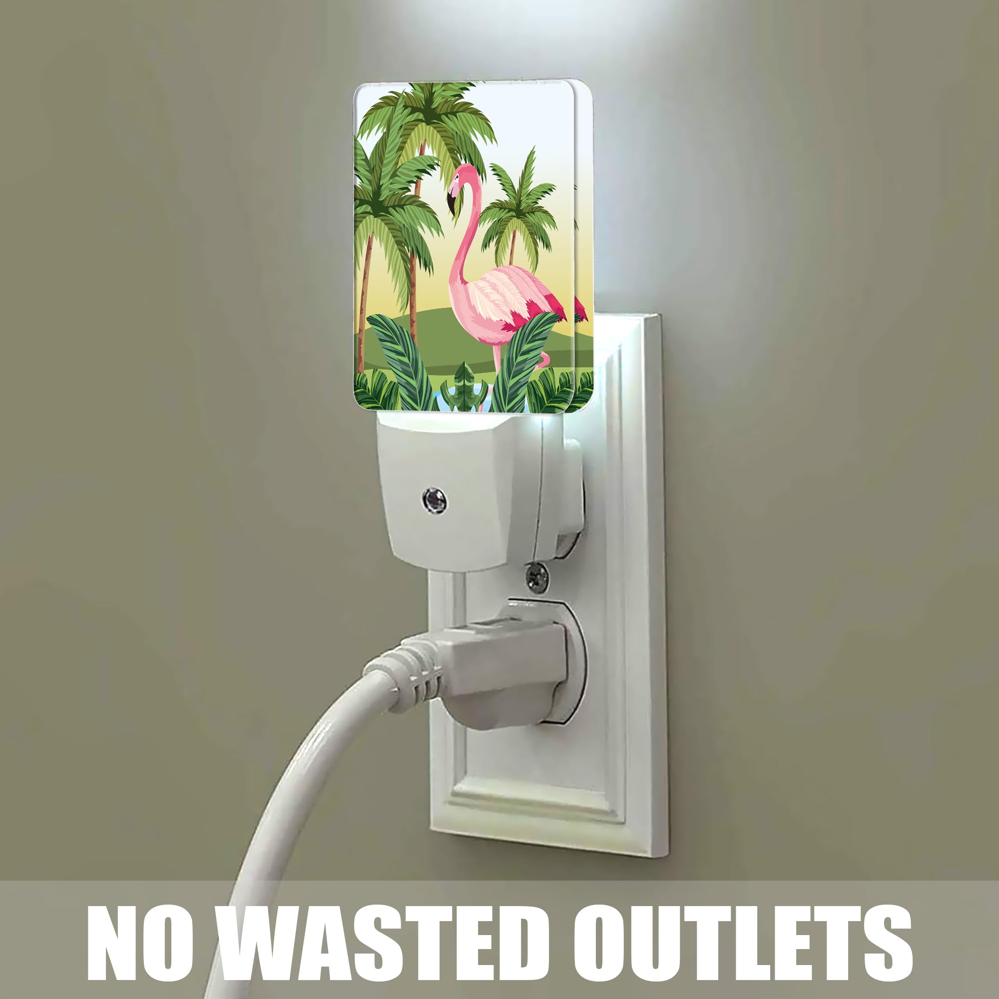 Jopowide Tropical Flamingo Cartoon Night Light, Dusk To Dawn Smart Sensor Nightlight For Bedroom Bathroom Kitchen Hallway Stairs