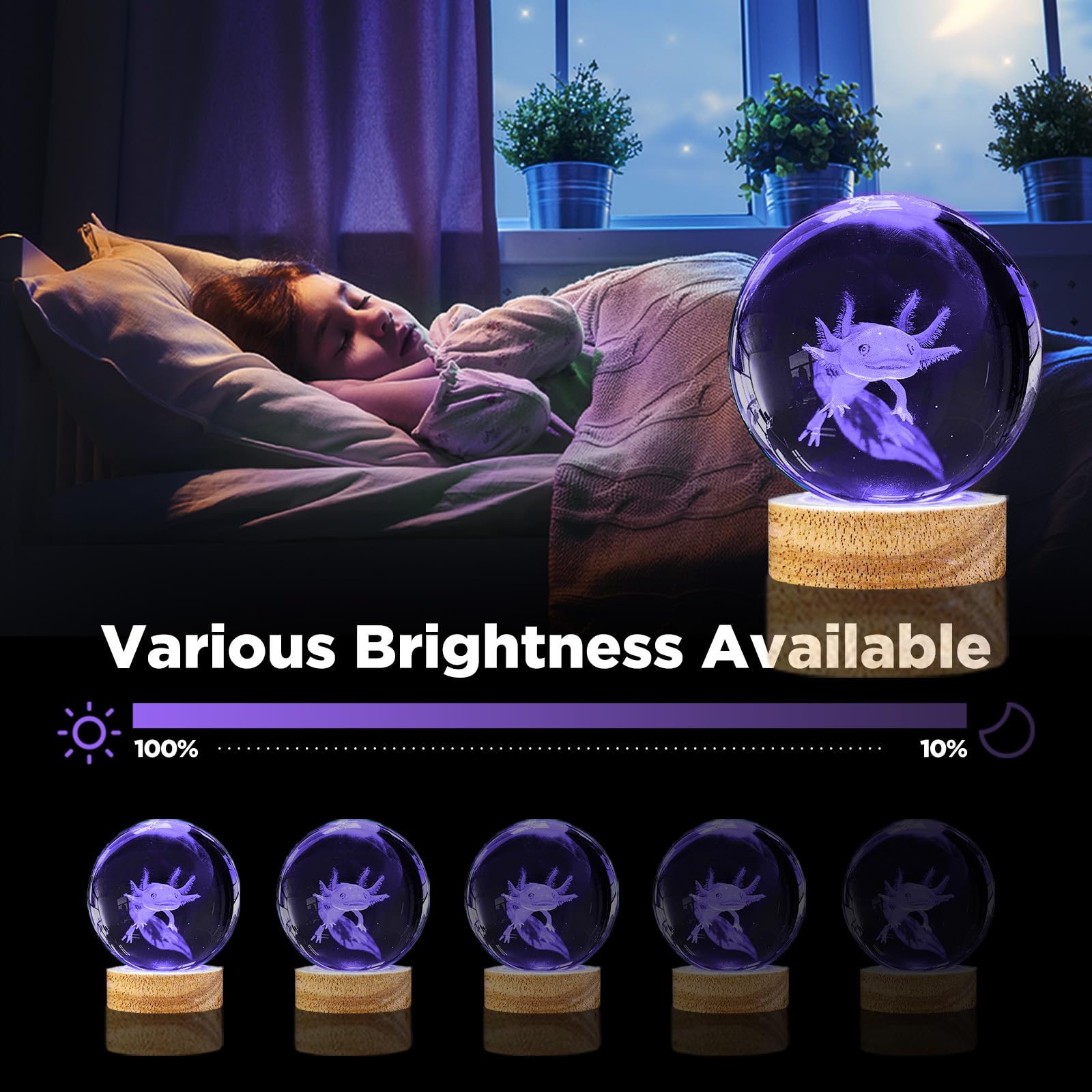 3D Axolotl Crystal Ball Night Light With Led Wooden Base Upgraded 3.15 Inch Glass Ball Lamps With 16 Color And Remote For Birthday Christmas  Cool Axolotl Toy Decor Gifts For Boys Girls Kids