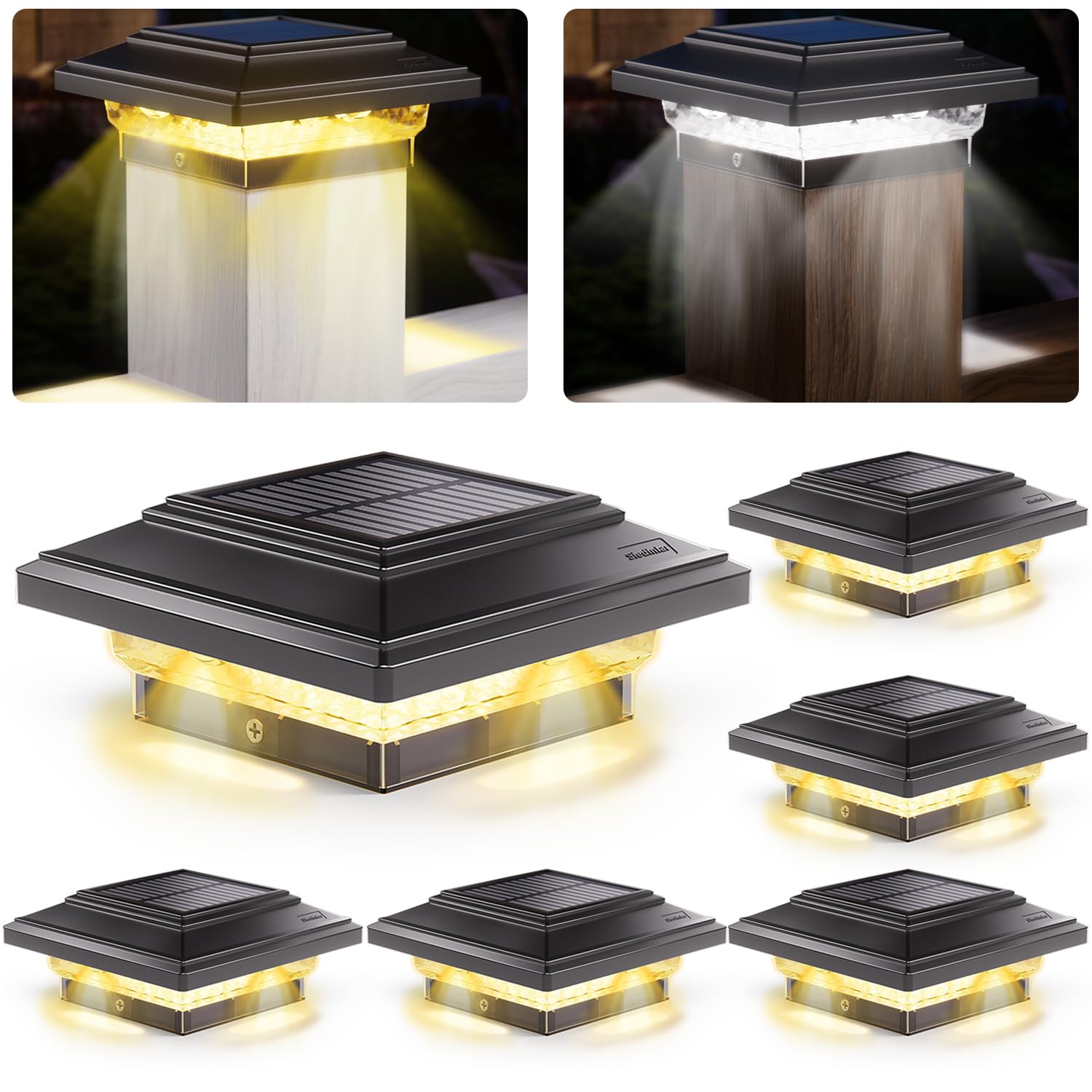 SIEDiNLAR 4x4 Solar Post Lights 50 Lumens 2 Modes, Post Caps Light Outdoor Waterproof for 4x4 Wooden Vinyl Posts, Deck Fence Gar