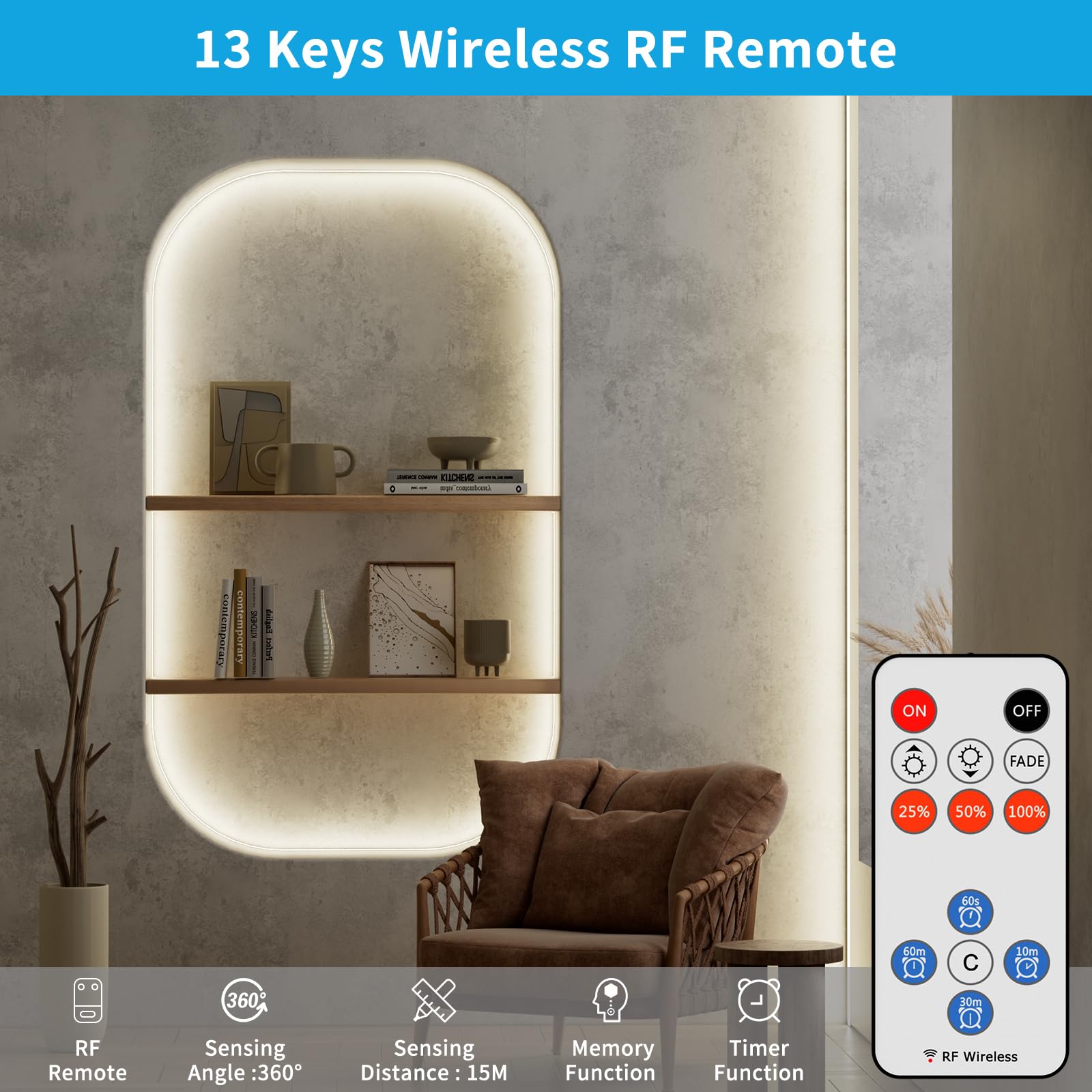 Gingsow Cob Led Strip 12V 16.4Ft 2400Leds Natural White 4000K,Cri90+ Dimmable Super Bright Flexible Led Tape Lights With Rf Dimm