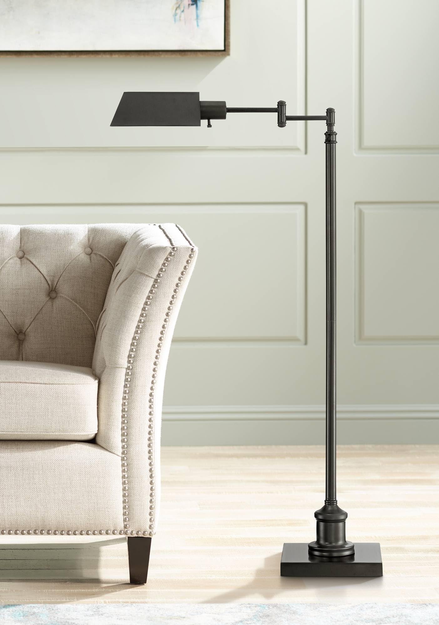 Regency Hill Adjustable Pharmacy Floor Lamp, 54in Tall, Dark Bronze Metal, Swing Arm Design