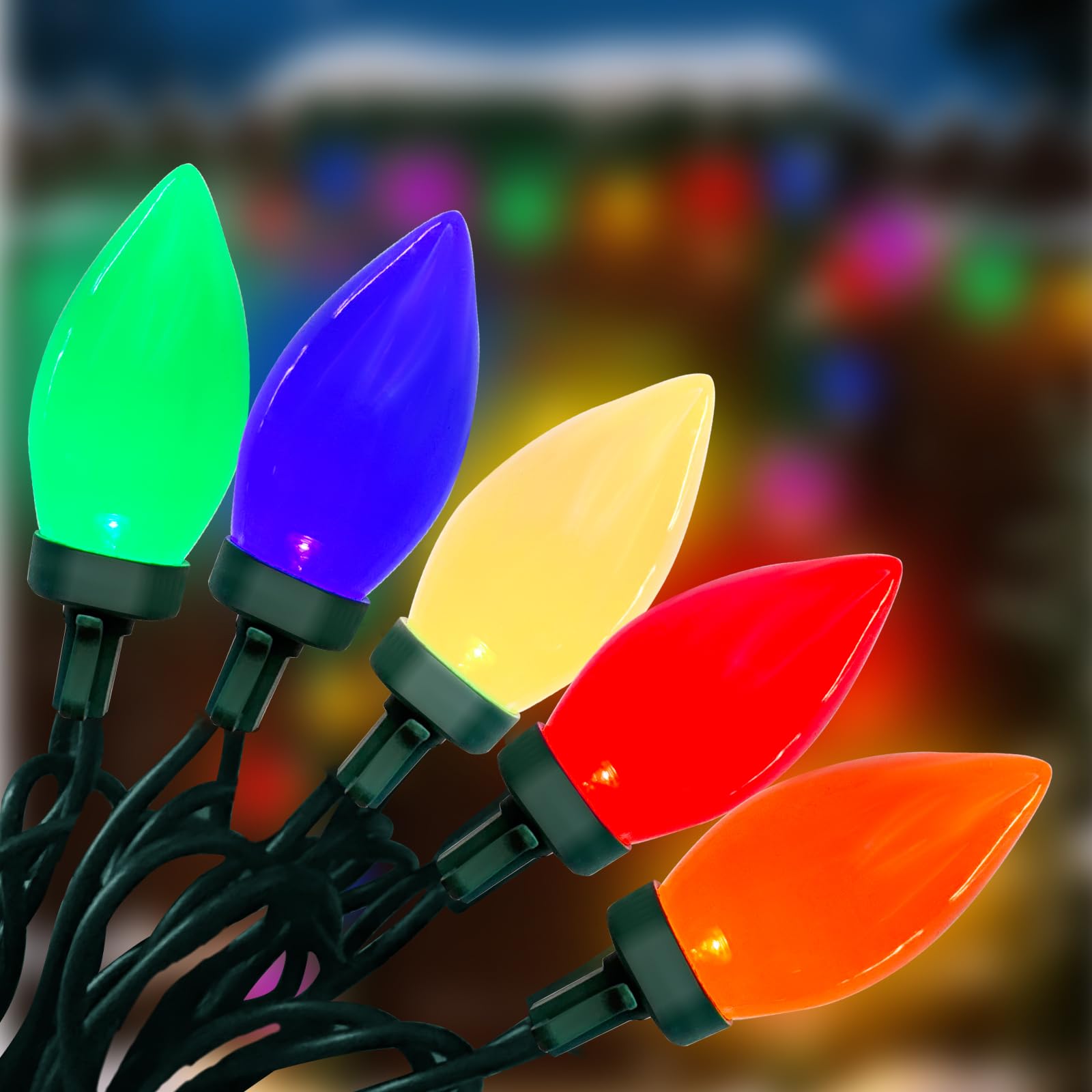 26Ft C9 Christmas String Lights  Outdoor Christmas Decorations Lights With 50 Led C9 Multicolor Opaque Bulbs Waterproof  Hanging Patio Light For Christmas Tree Patio Roofline Garden Party Holiday