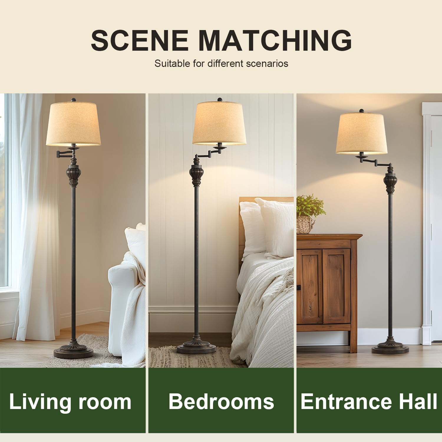 G-Safava 61'' Vintage Floor Lamp With 350 Adjustable Swing Arm, Standing Lamp For Bedroom Living Room Bedside Nightstand Retro F