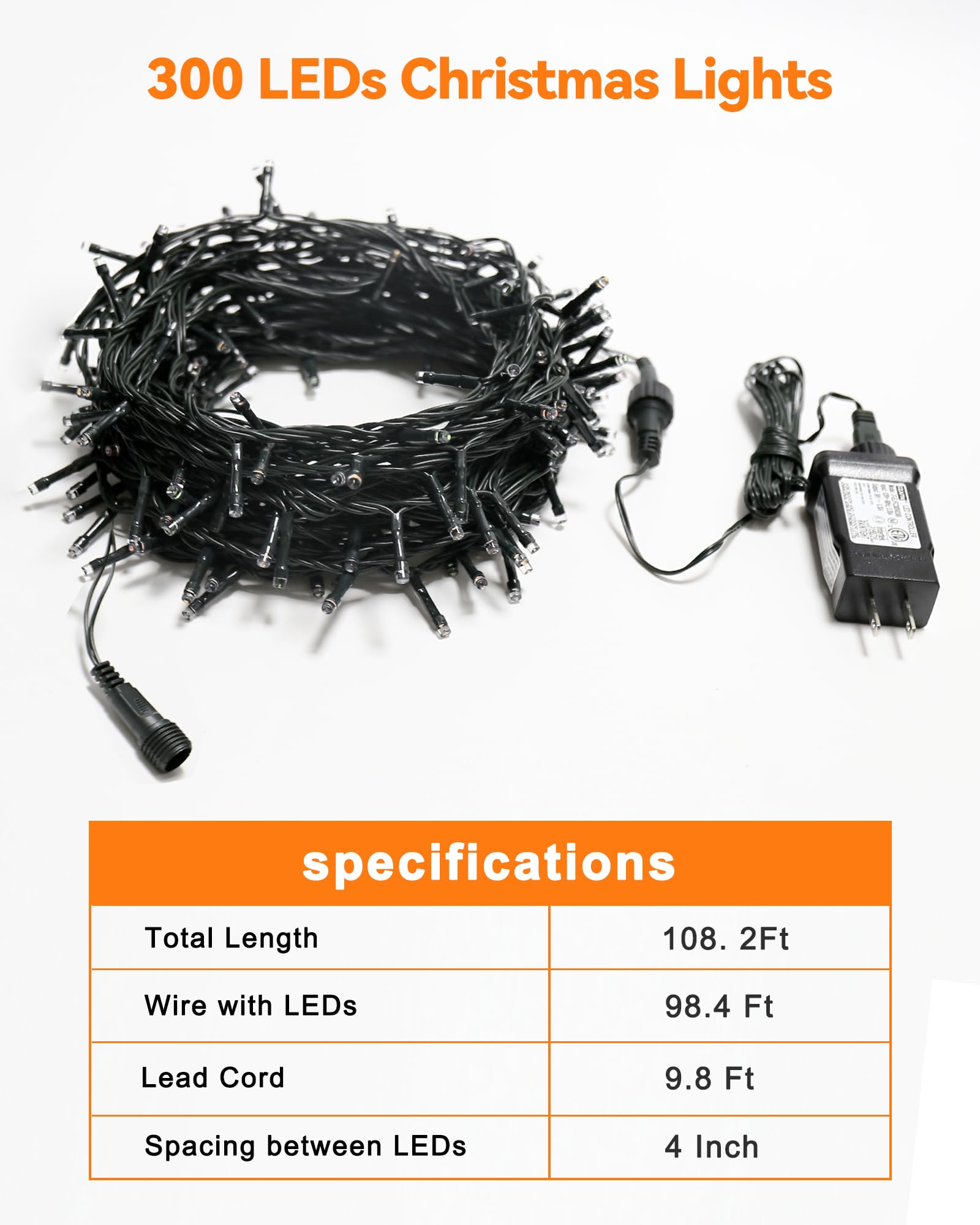 Blingstar Christmas String Lights - 98.4 Ft+9.8 Ft 300 Led Extendable Plug-In 8 Modes Multicolored Decorative Lights For Indoor Outdoor Xmas Tree Wedding Party  Long & Bright