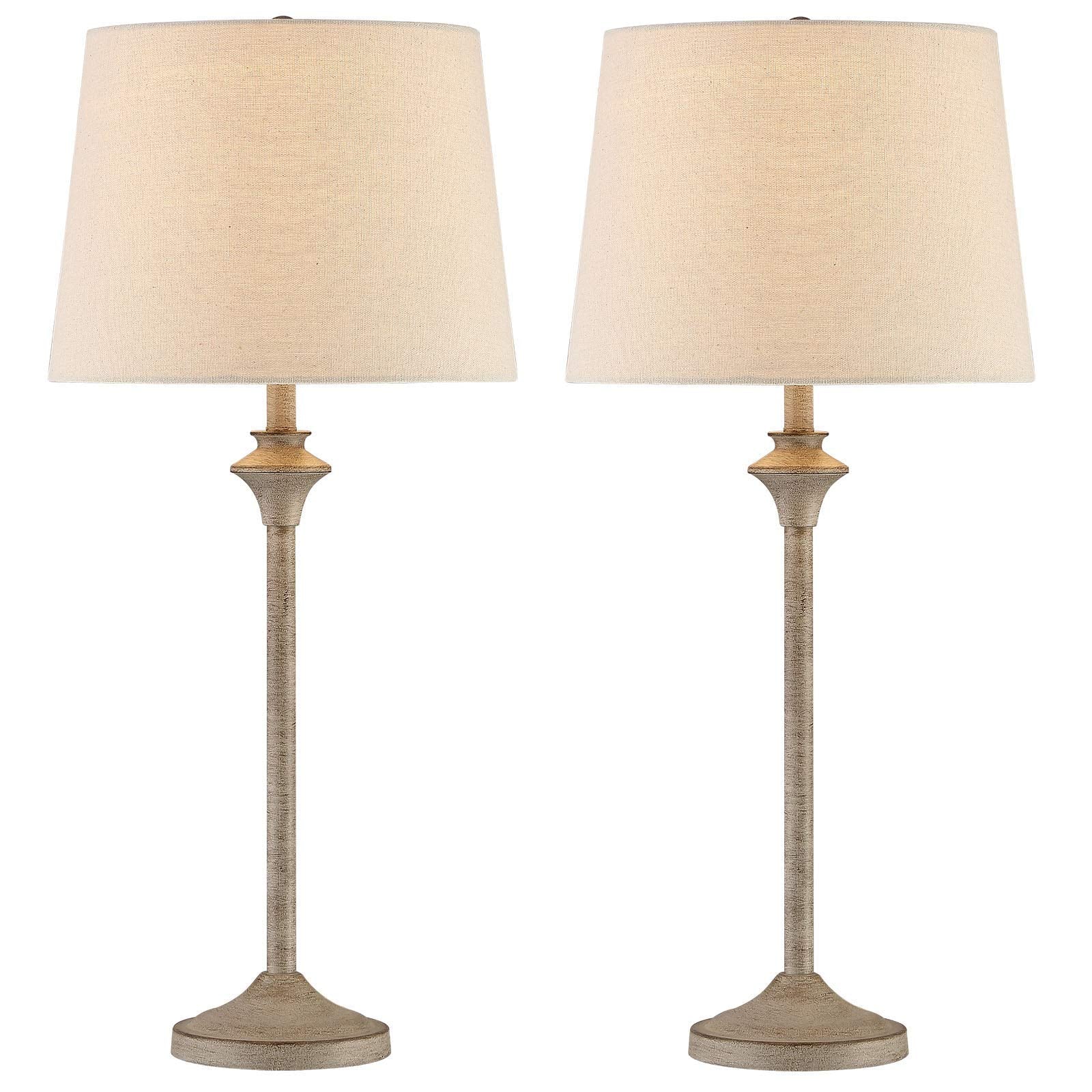 Maxax Farmhouse Buffet Table Lamps Set of 2, 26in Brown Metal Base with Oatmeal Fabric Shade for Living Room, Office, Kids Room