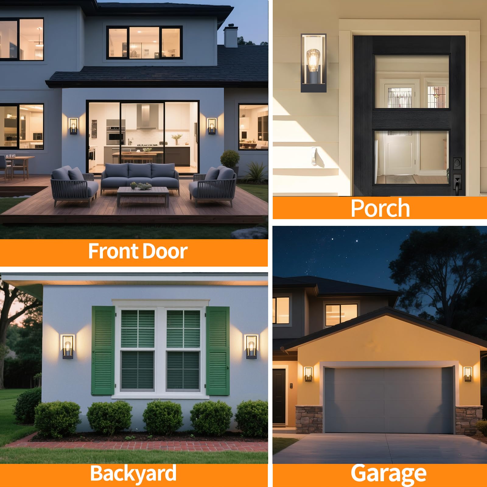 Dandray Outdoor Wall Light, Aluminum Waterproof Fixture for Porch, Front Door, Black, Model 5931-US