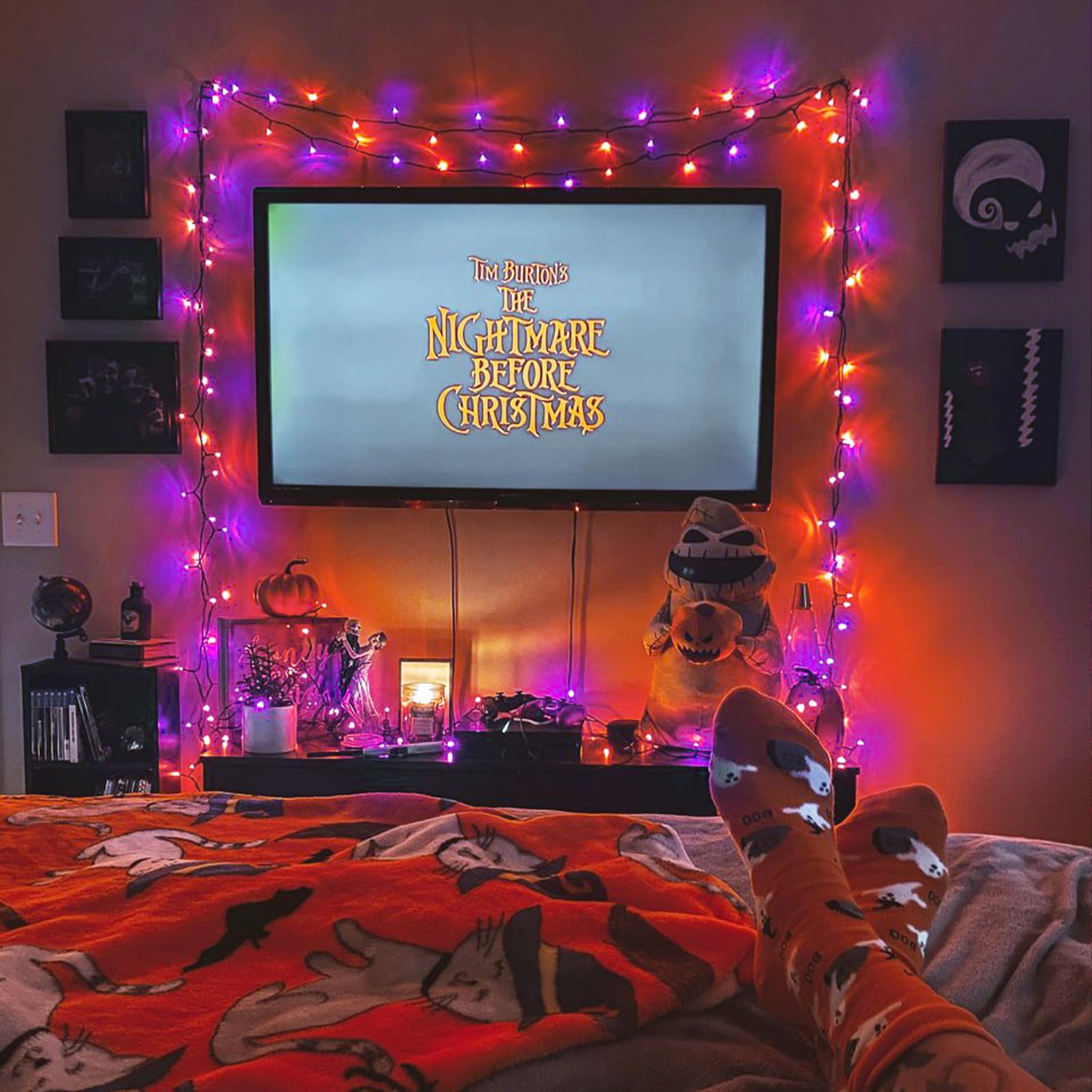 JMEXSUSS Halloween String Lights, 200 LED, 66ft, Waterproof, 8 Modes, Orange and Purple Connectable, Model EXS-S-0200