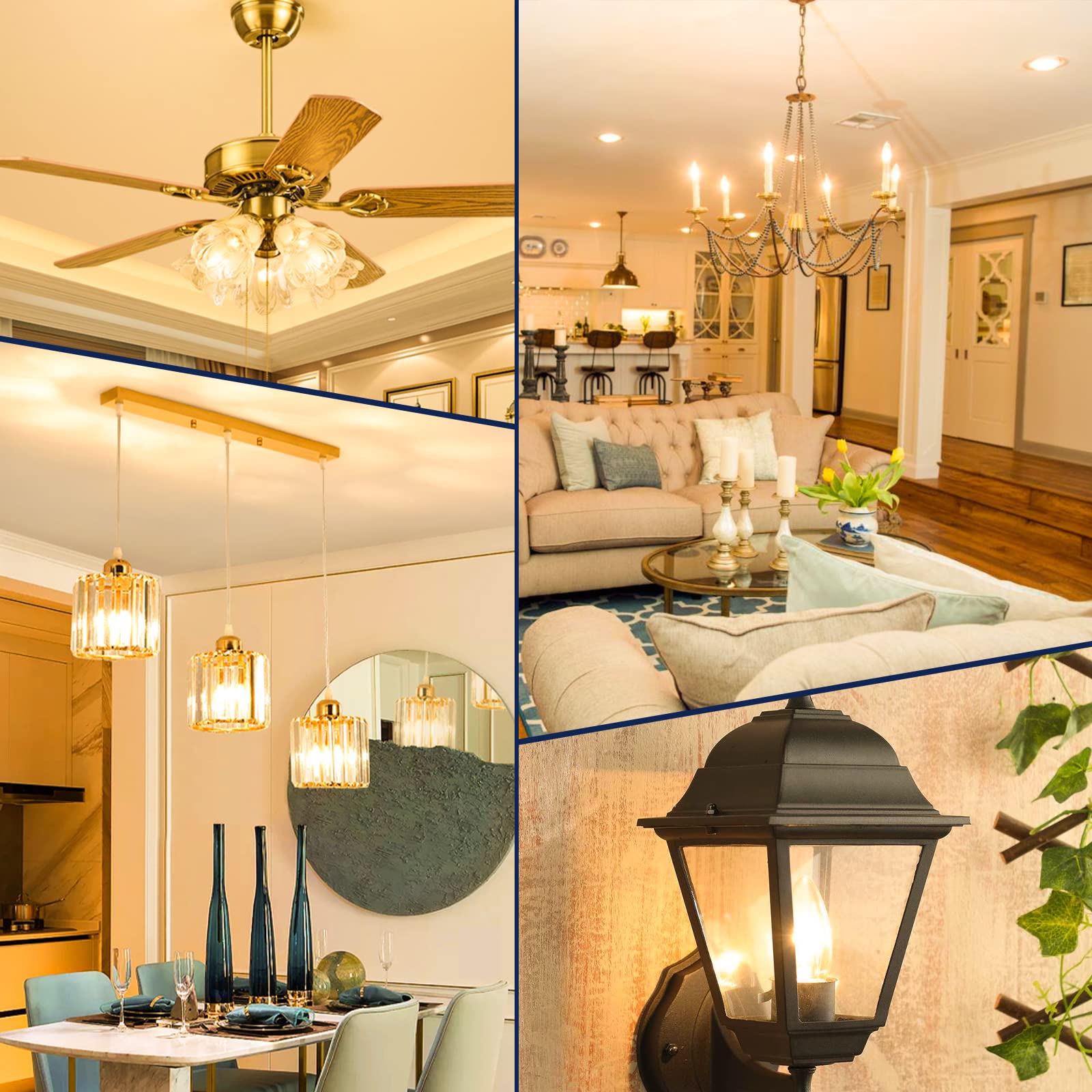 Honesorn Dimmable E12 Candelabra Led Light Bulbs, 2700k 60-Watt Equivalent Type B Chandelier Light Bulb for Ceiling Fan, Soft Wh